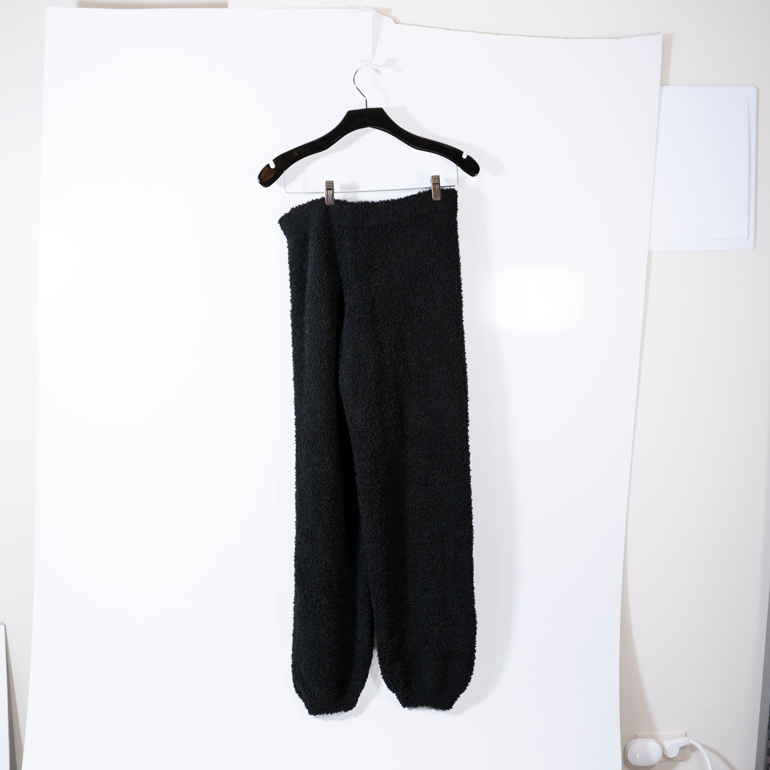 NEW Skims Women's Cozy Knit Cotton Fleece Fuzzy Stretch Joggers Onyx Black L/XL