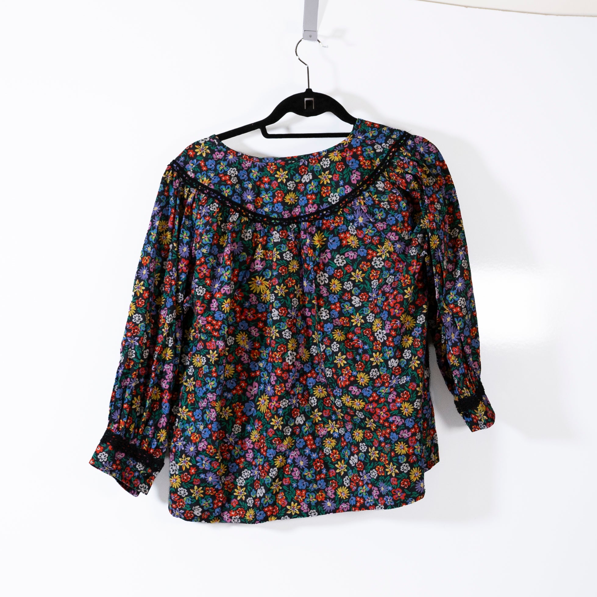 Johnny Was Risa Cotton Poplin Quarter Sleeve Multi Floral Flower Print Blouse S