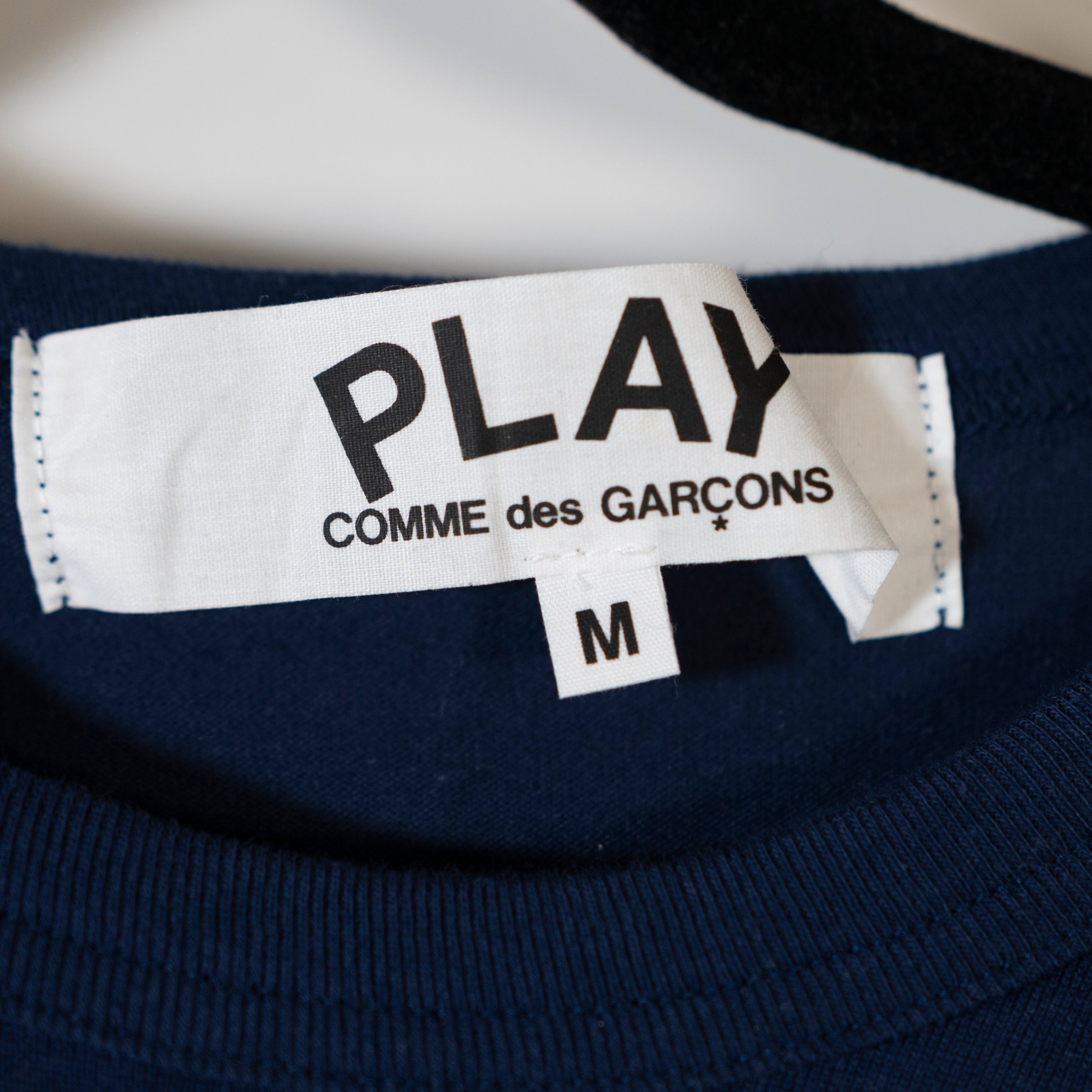 Play Comme Des Garcons Logo Graphic Print Cotton Crew Neck Tee Shirt Blue Medium
