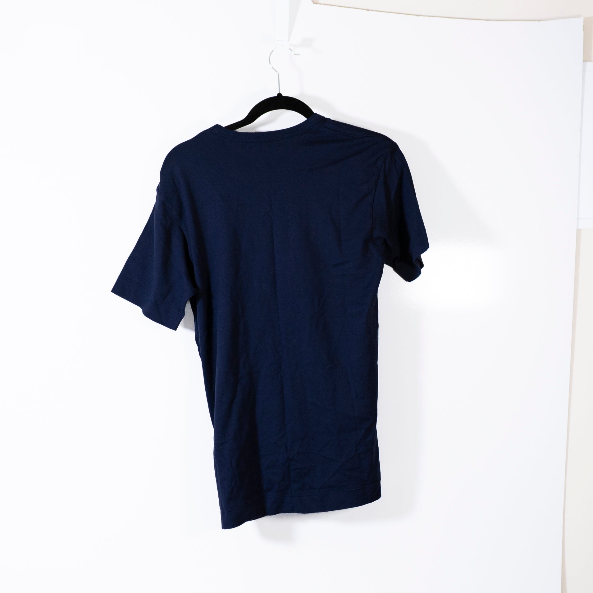Play Comme Des Garcons Logo Graphic Print Cotton Crew Neck Tee Shirt Blue Medium
