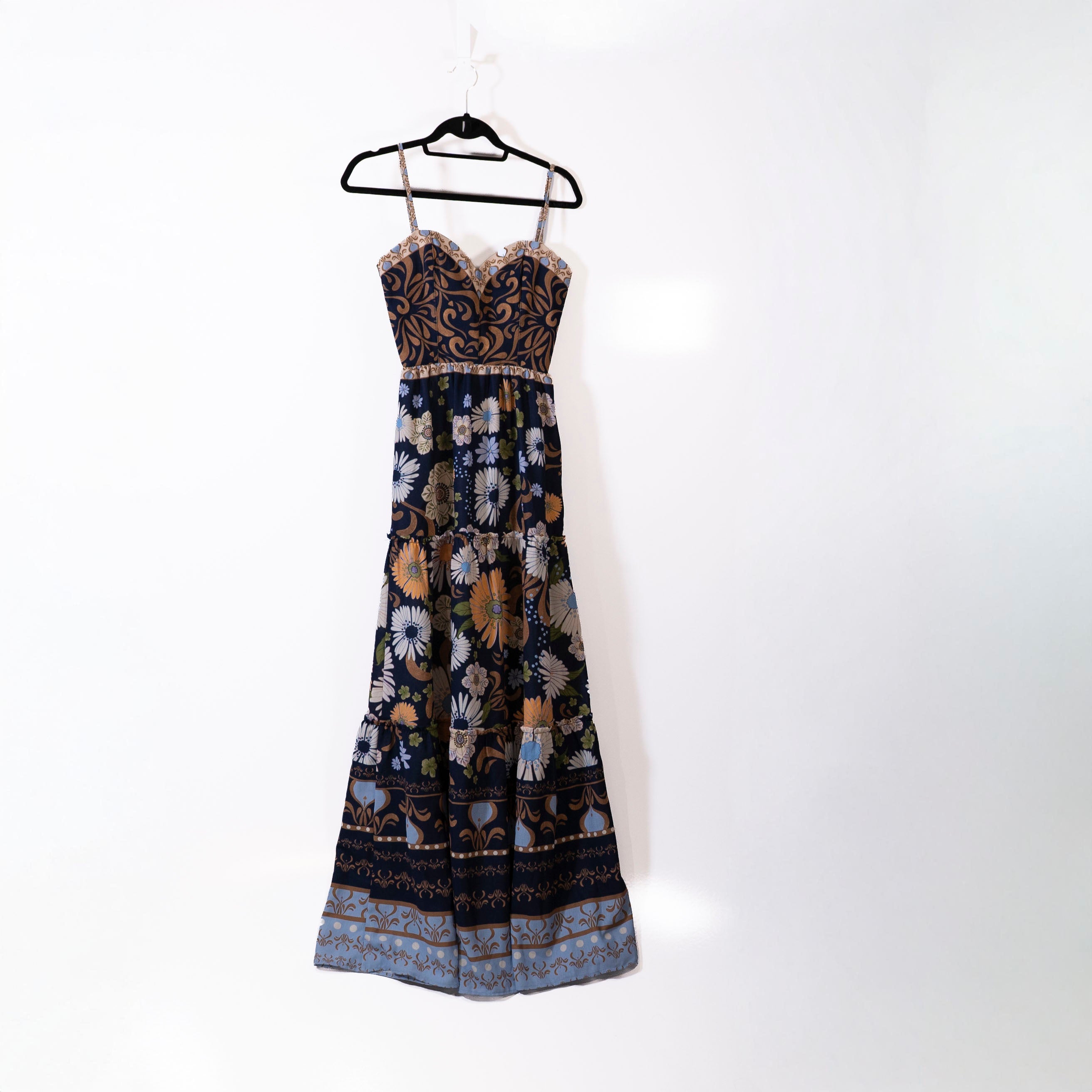 NEW Agua Bendita Suzie Multi Floral Flower Print Pattern Long Maxi Dress XS