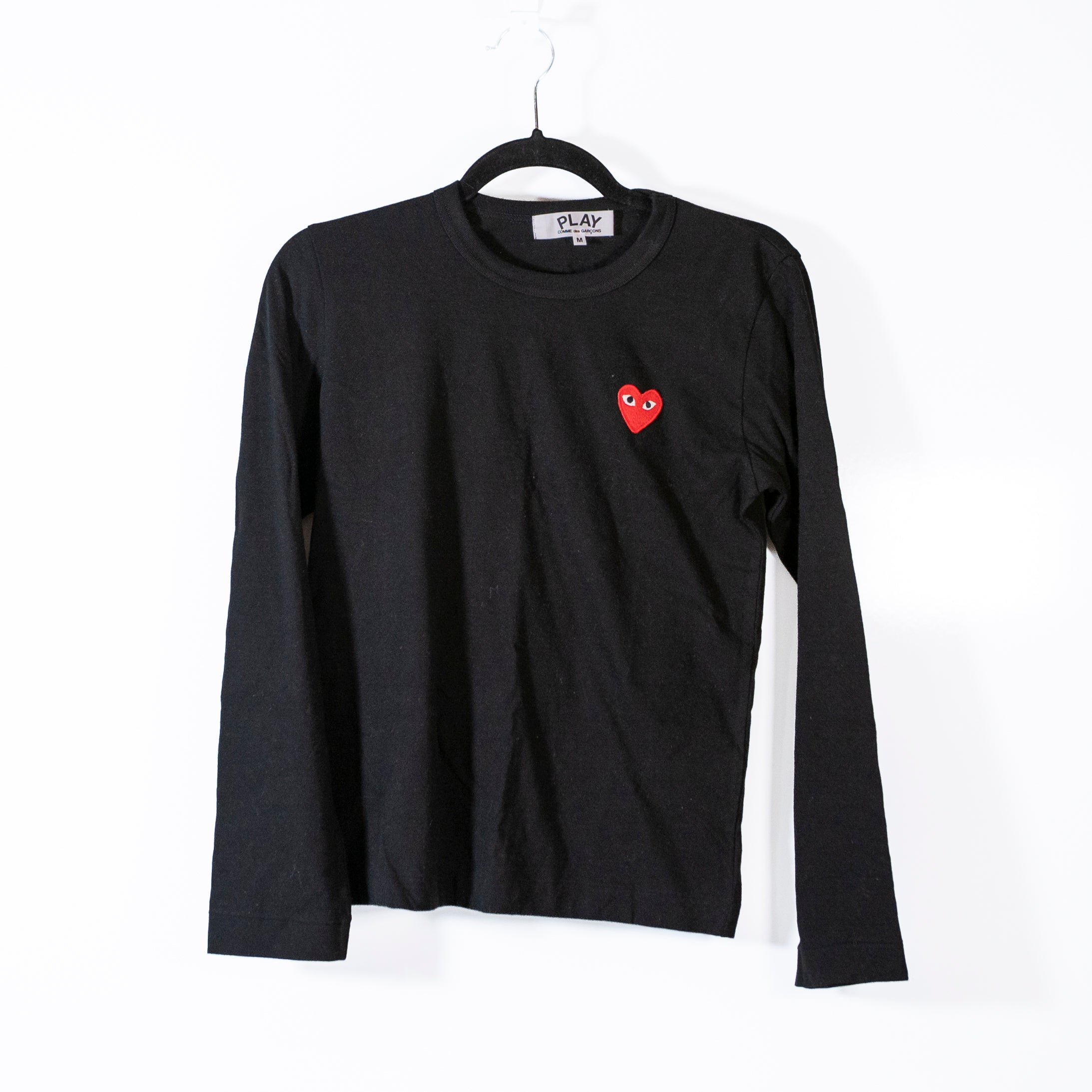 Play Comme Des Garcons Heart Embroidered Applique Cotton Crew Neck Sweater Black