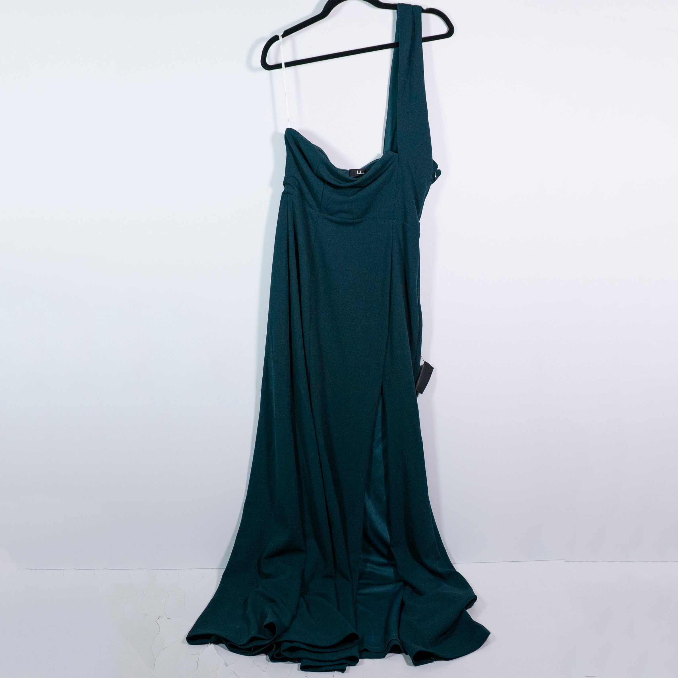Lulu's Women's Crepe Stretch One Shoulder Long Maxi Emerald Green Dress Large