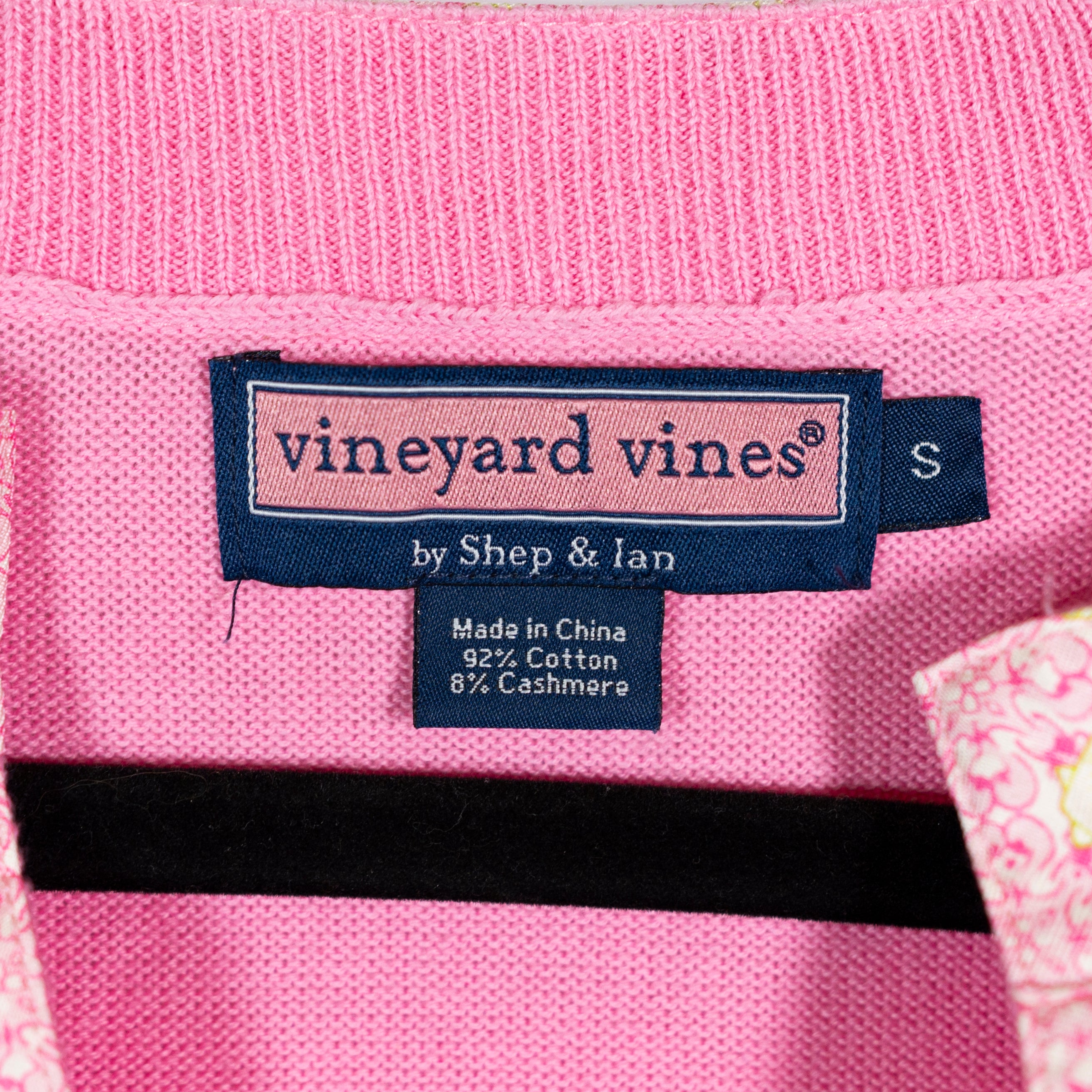 Vineyard Vines Cotton Cashmere Knit V Neck Seashell Trim Pullover Sweater Pink S