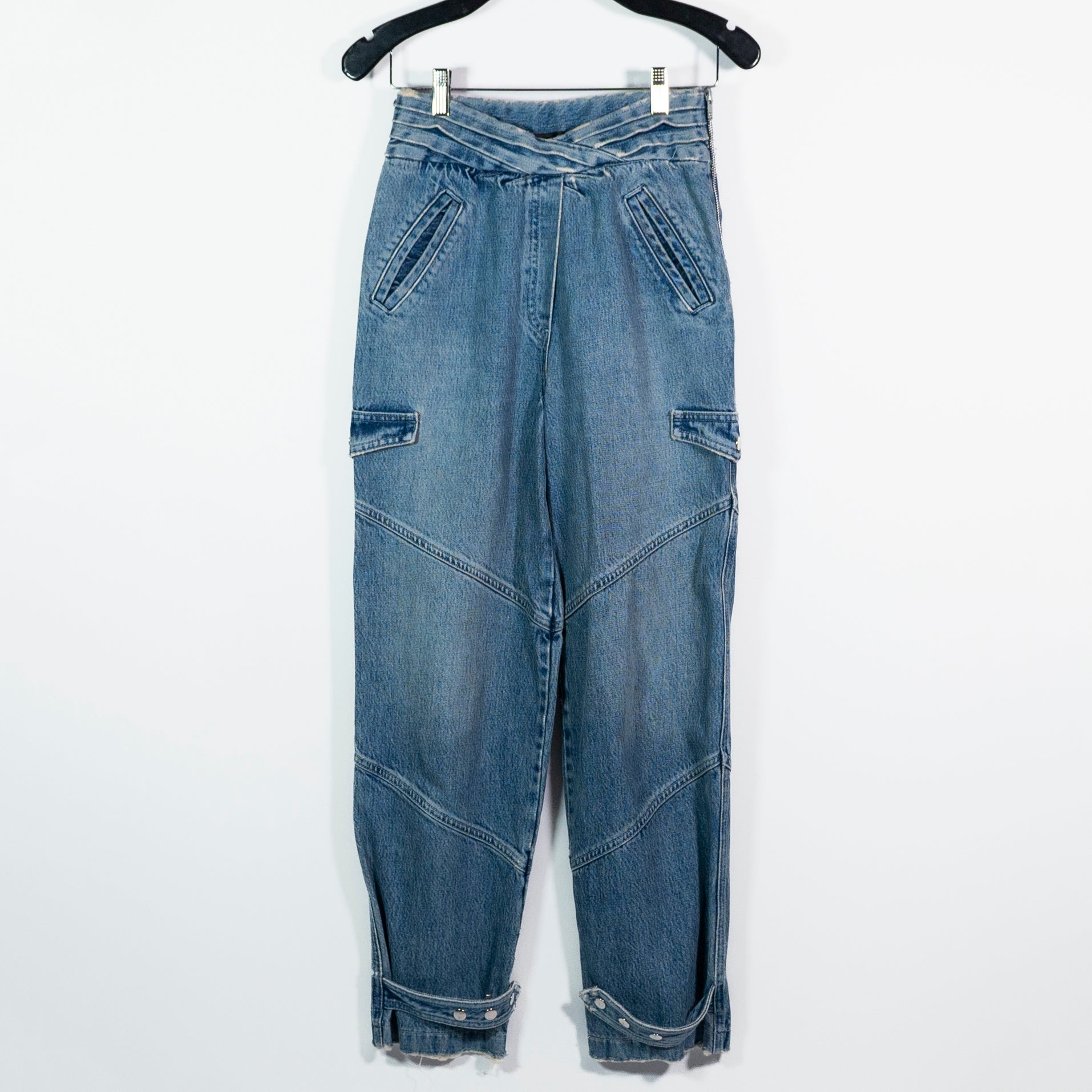 RTA Dallas Cotton Straight Leg Multi Pocket Cargo Denim Jeans Pants Blue XS