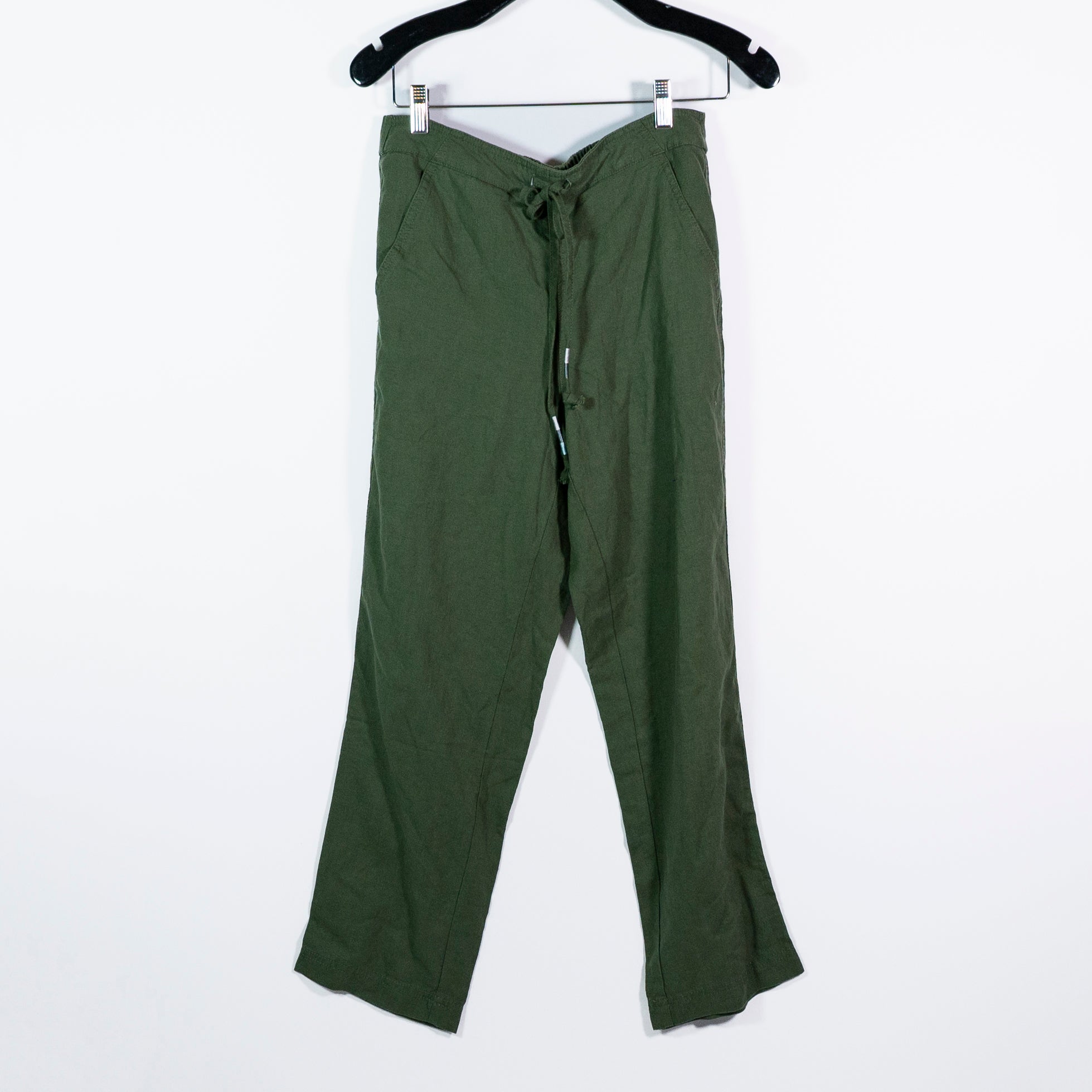 NEW J. Crew Tie Waist Straight Leg Linen Pocket Mid Rise Pants Green Small