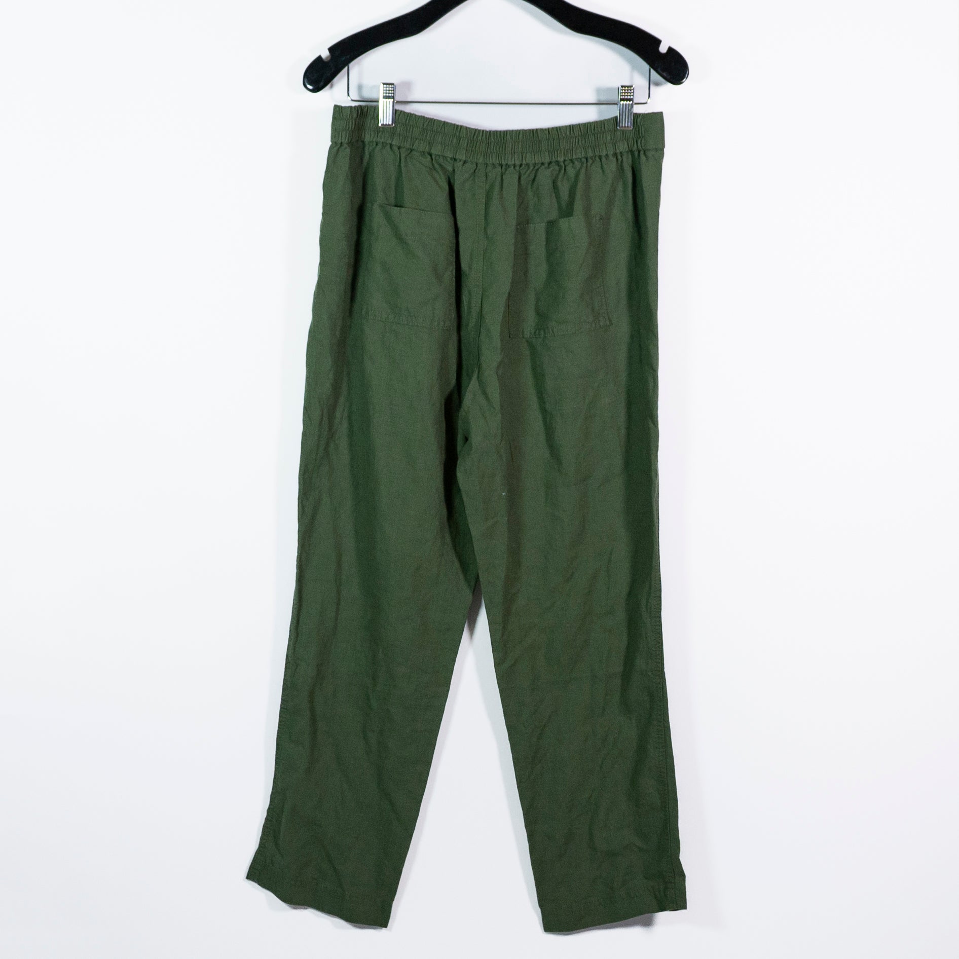 NEW J. Crew Tie Waist Straight Leg Linen Pocket Mid Rise Pants Green Small