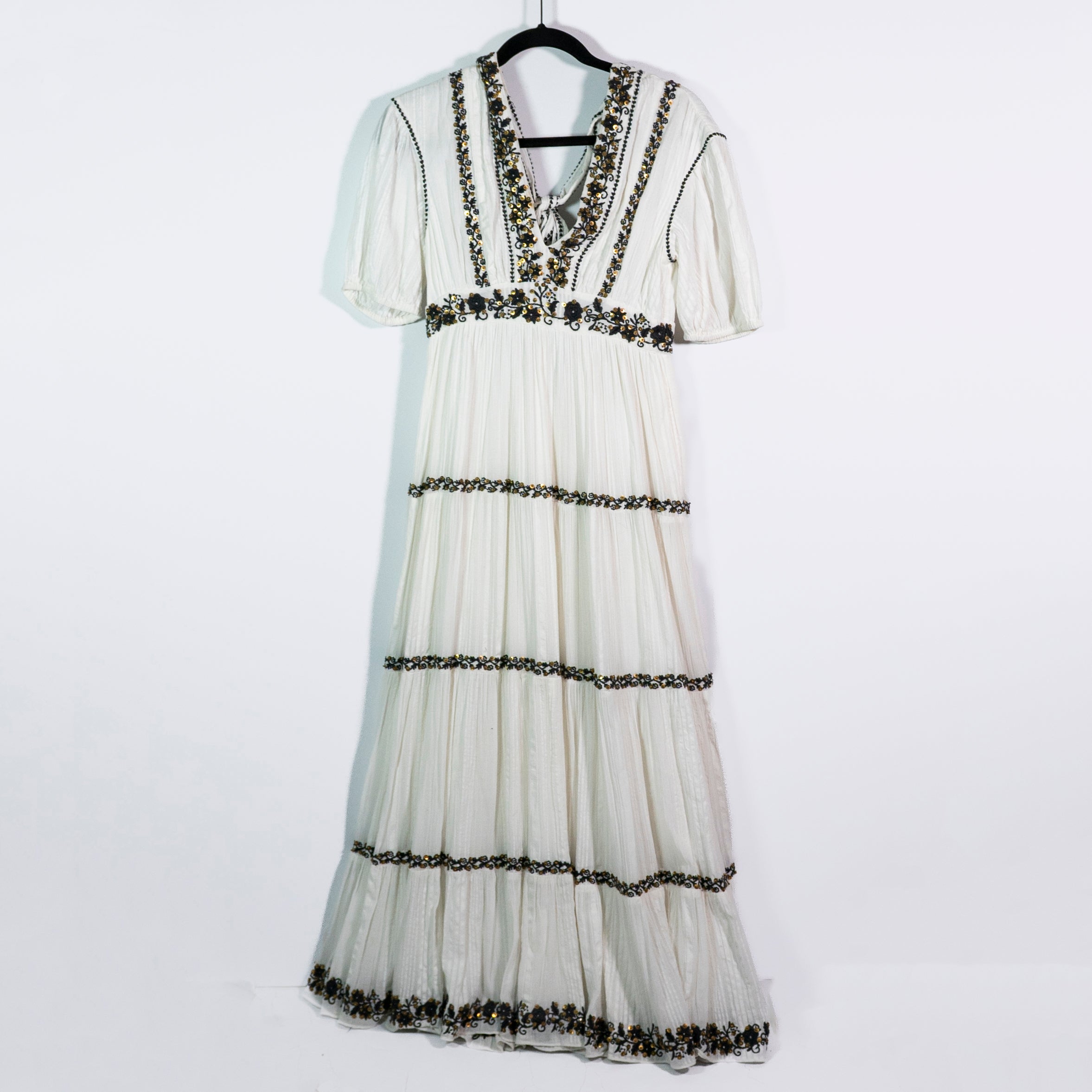 NEW Ulla Johnson Alma Cotton Gauze Sequin Beaded Embroidered Tiered Maxi Dress 2