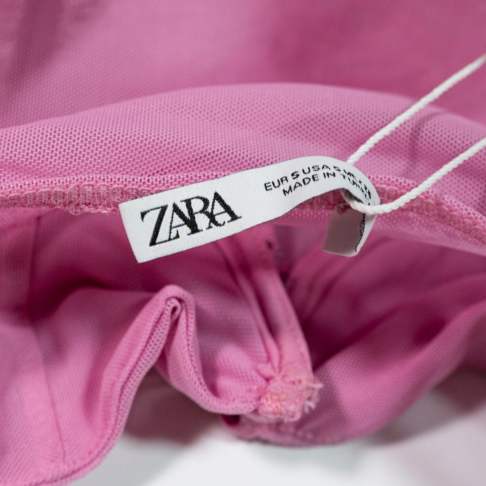 Zara Sheer Tulle Mesh Ruched Corset Strapless Bow Tie Front Tank Shirt Pink S