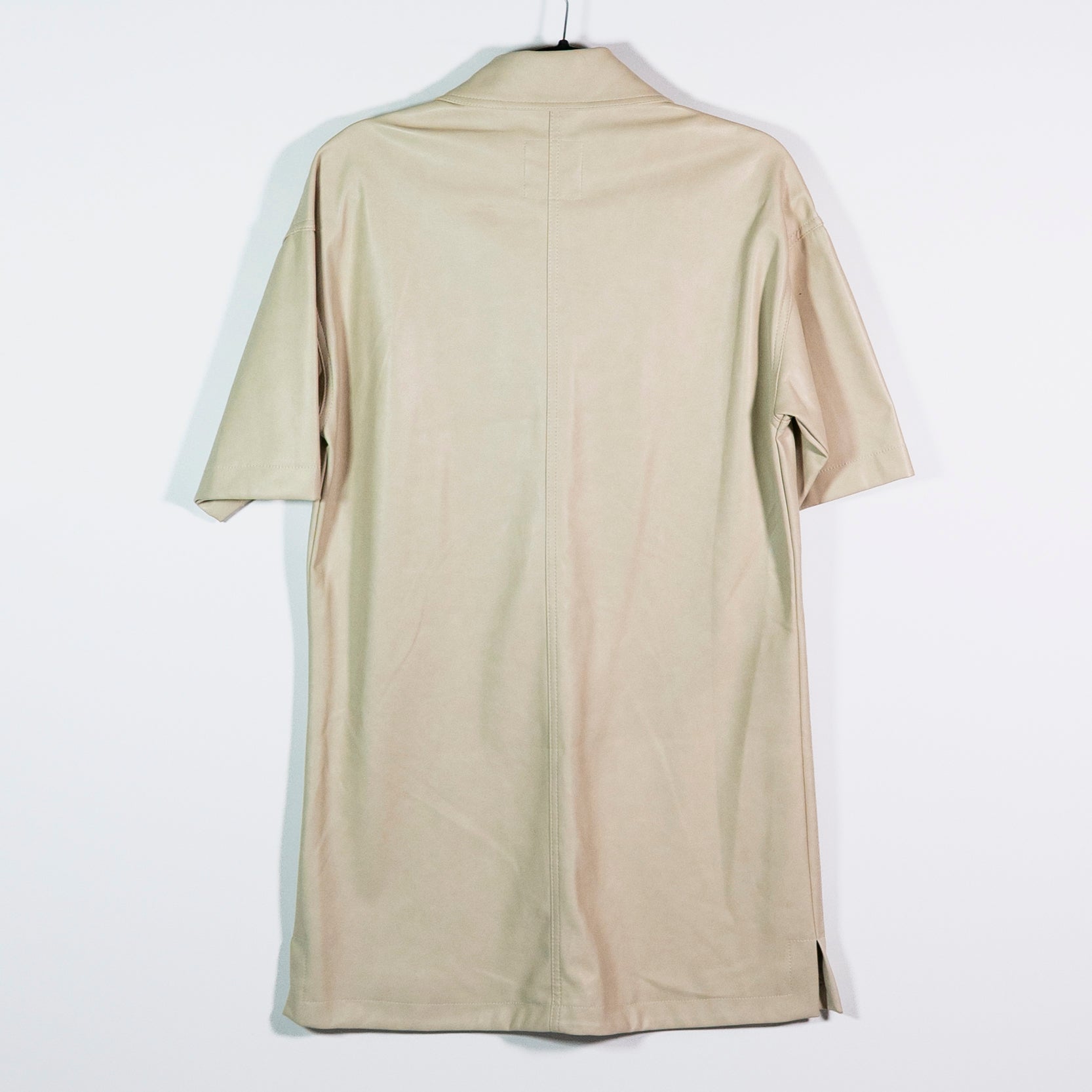 NEW Avec Les Filles Faux Leather Button Down Collared Shirt Dress Ivory Beige XS