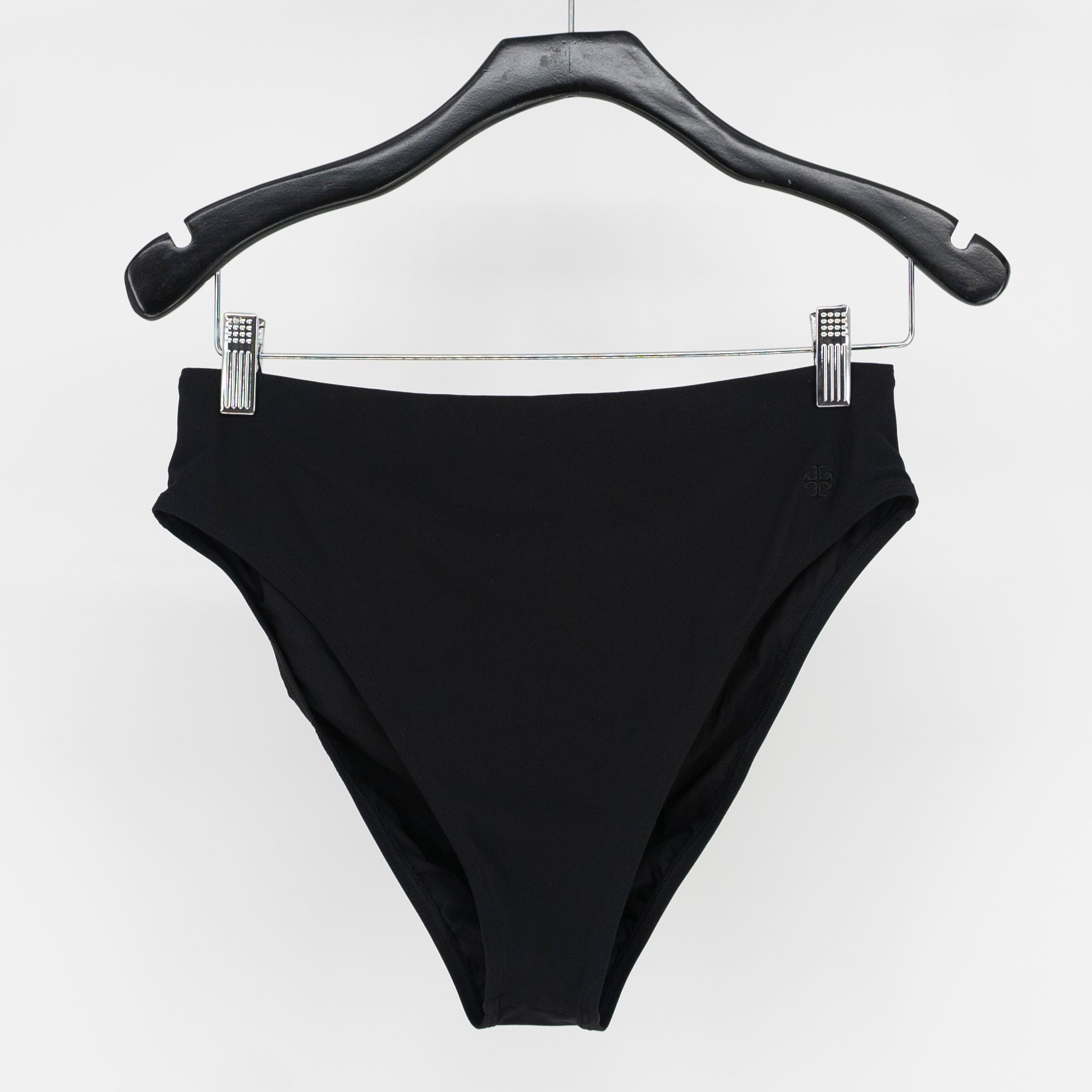 Tory Burch Women's High Waisted Logo Embroidered Bathing Suit Bottom Black Large