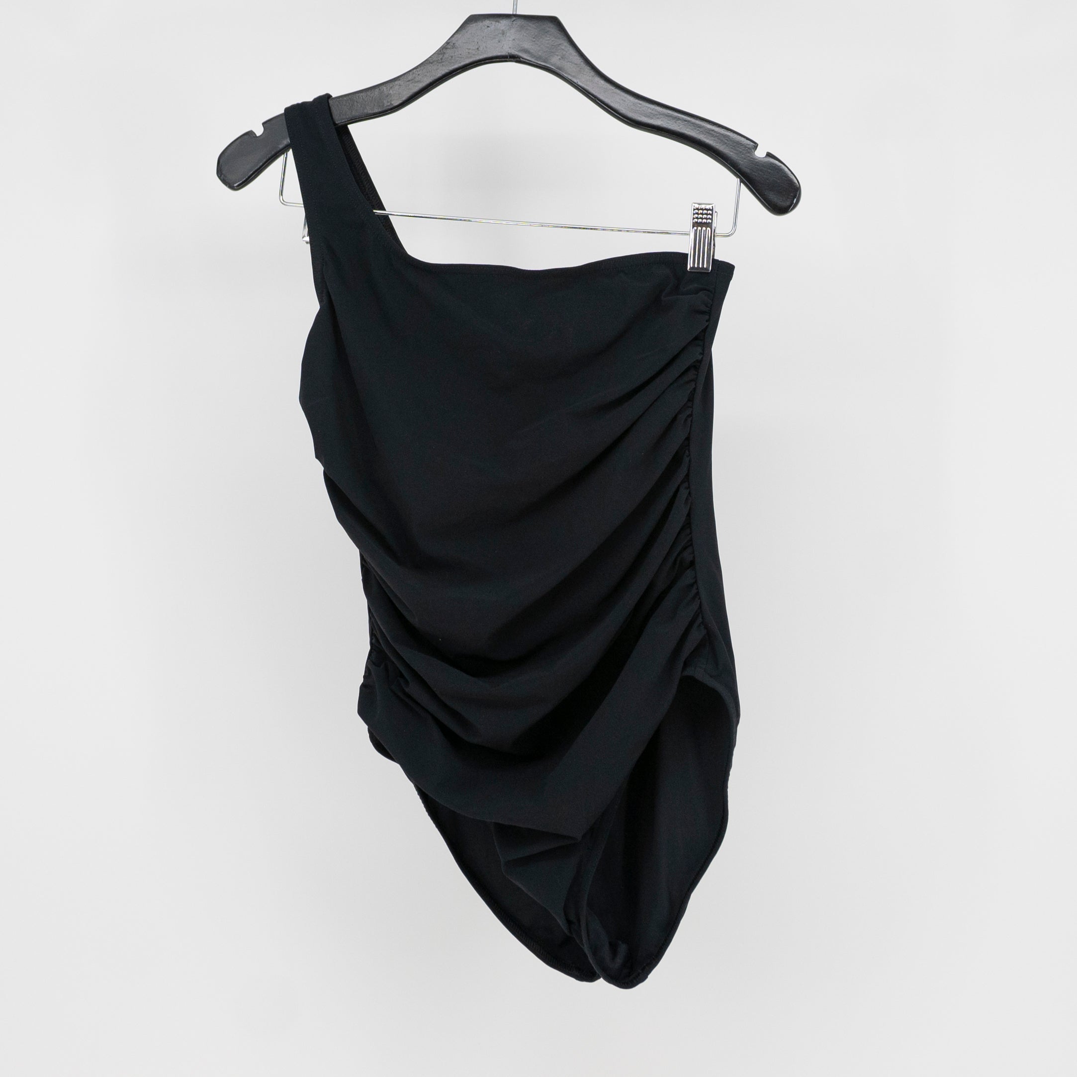 Karla Colletto Basics One Shoulder One Piece Ruched Swim Bathing Suit Black 8