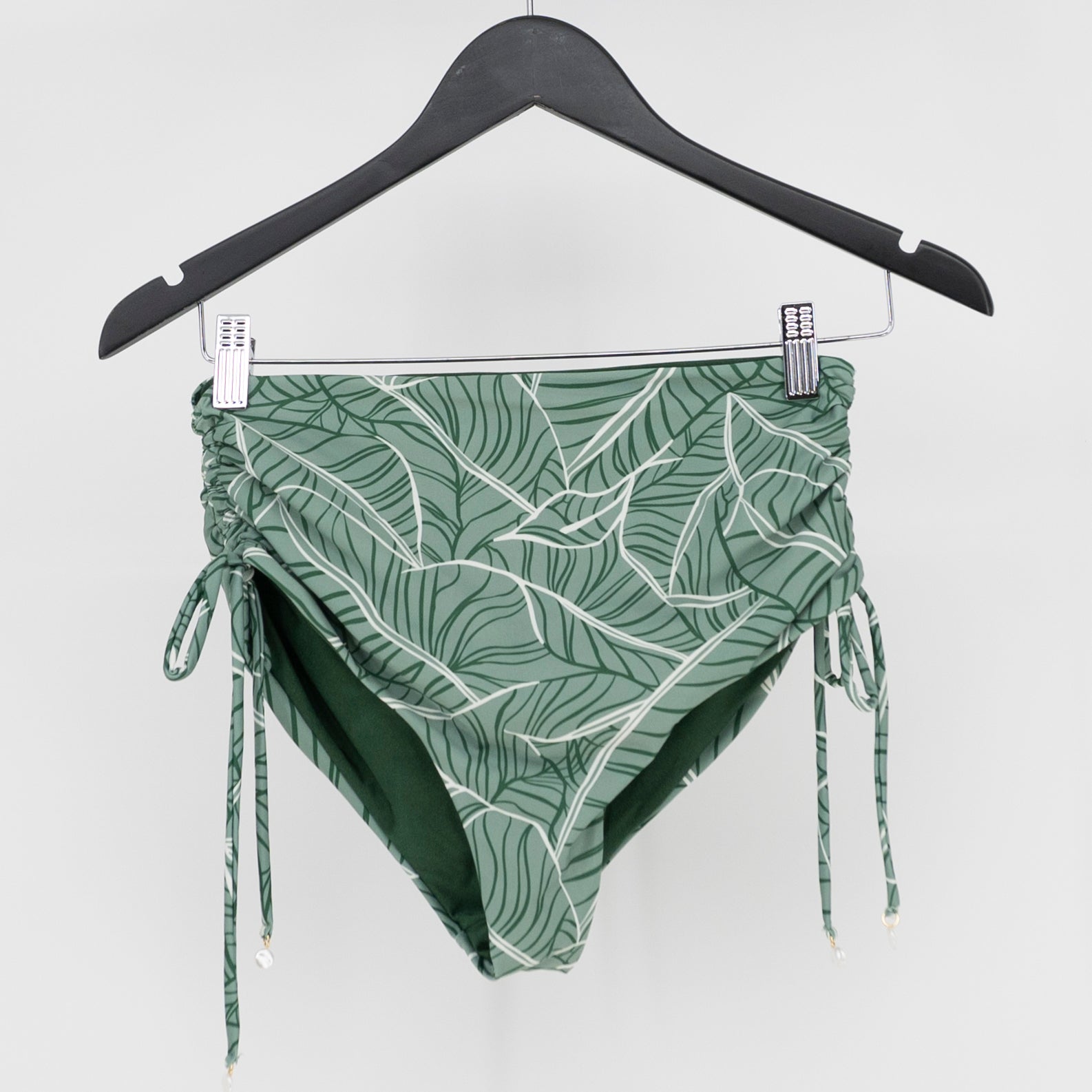 Palmacea Frida High Waisted Bikini Swim Bathing Suit Bottom Green Palm Print M
