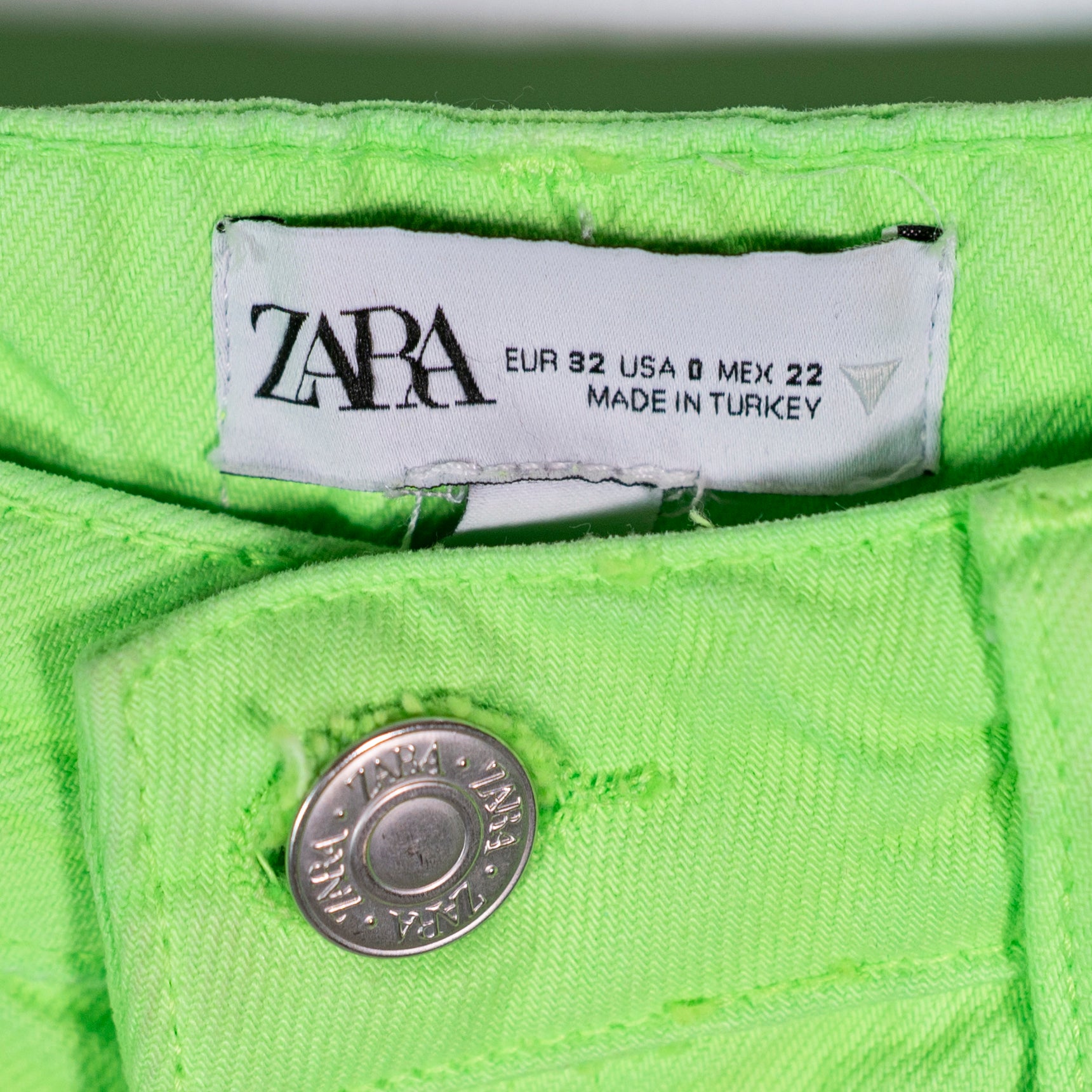 Zara Women's The Boogie Cotton Straight Leg Neon Green Denim Jean Pants 0