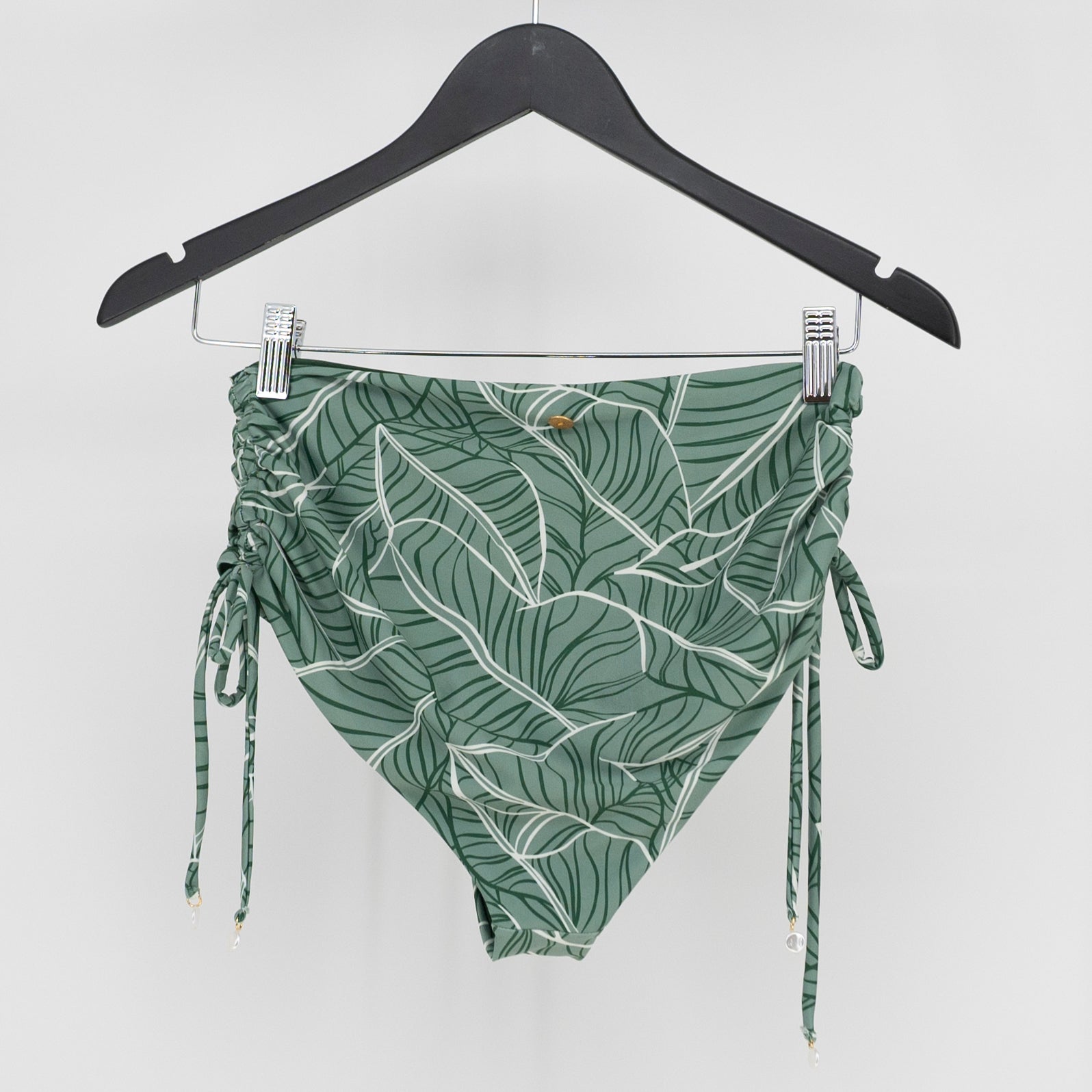 Palmacea Frida High Waisted Bikini Swim Bathing Suit Bottom Green Palm Print M