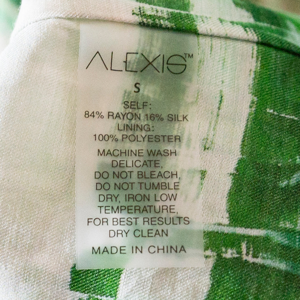 ALEXIS Florentyn Silk Blend Chiffon Collared button Down Belted Romper Emerald S
