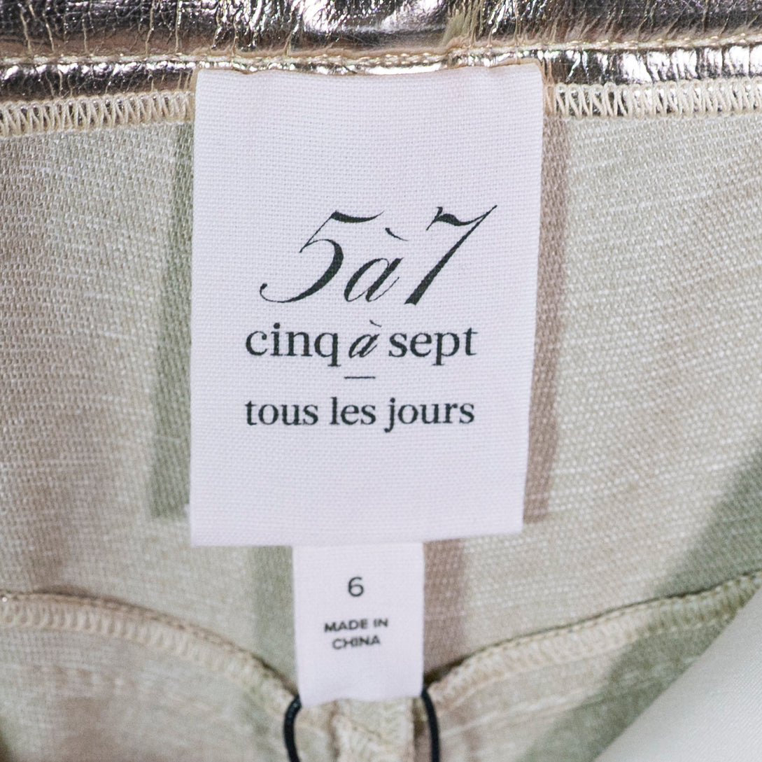 NEW Cinq A Sept Francine Metallic Gold Faux Vegan Leather Straight Leg Pants 6