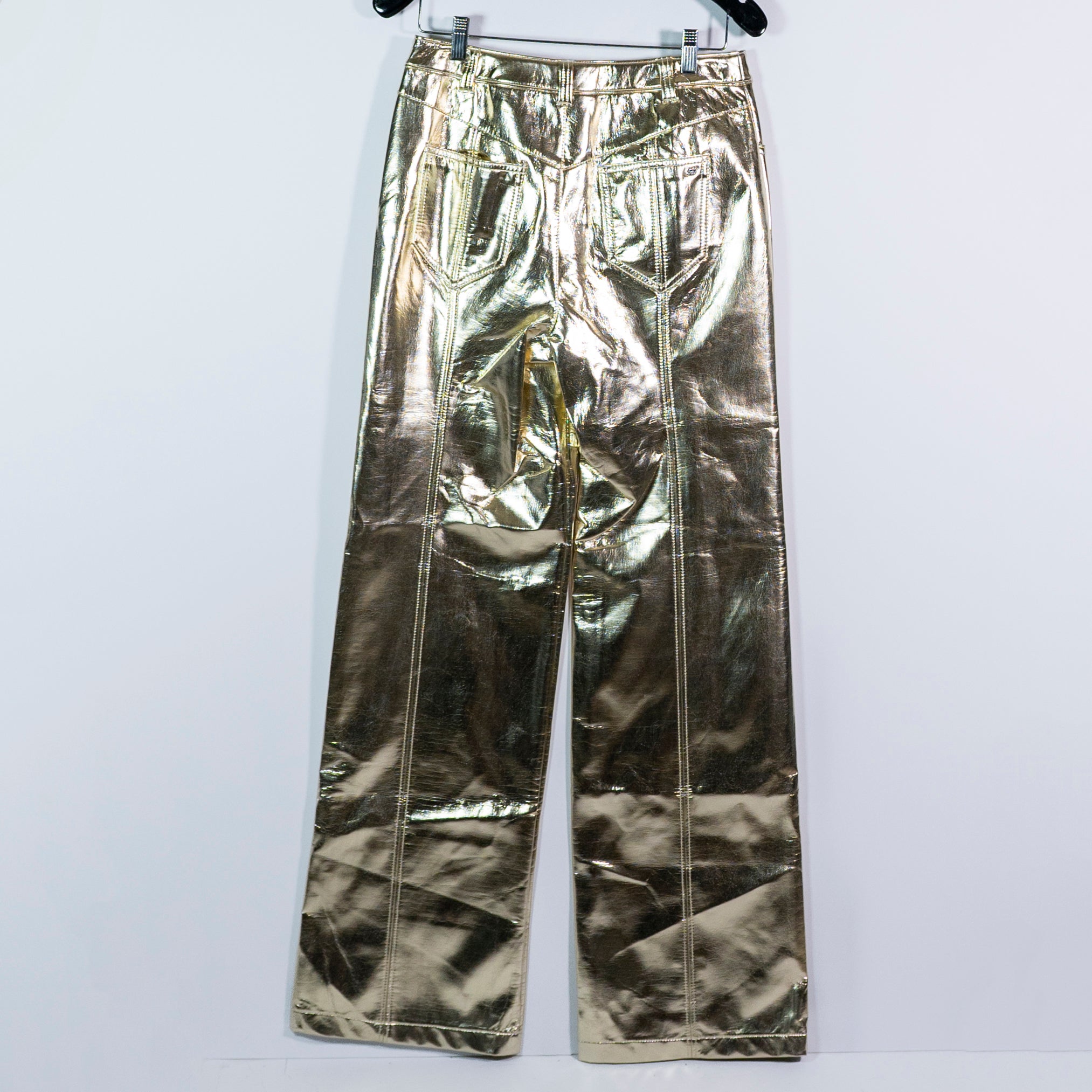 NEW Cinq A Sept Francine Metallic Gold Faux Vegan Leather Straight Leg Pants 6
