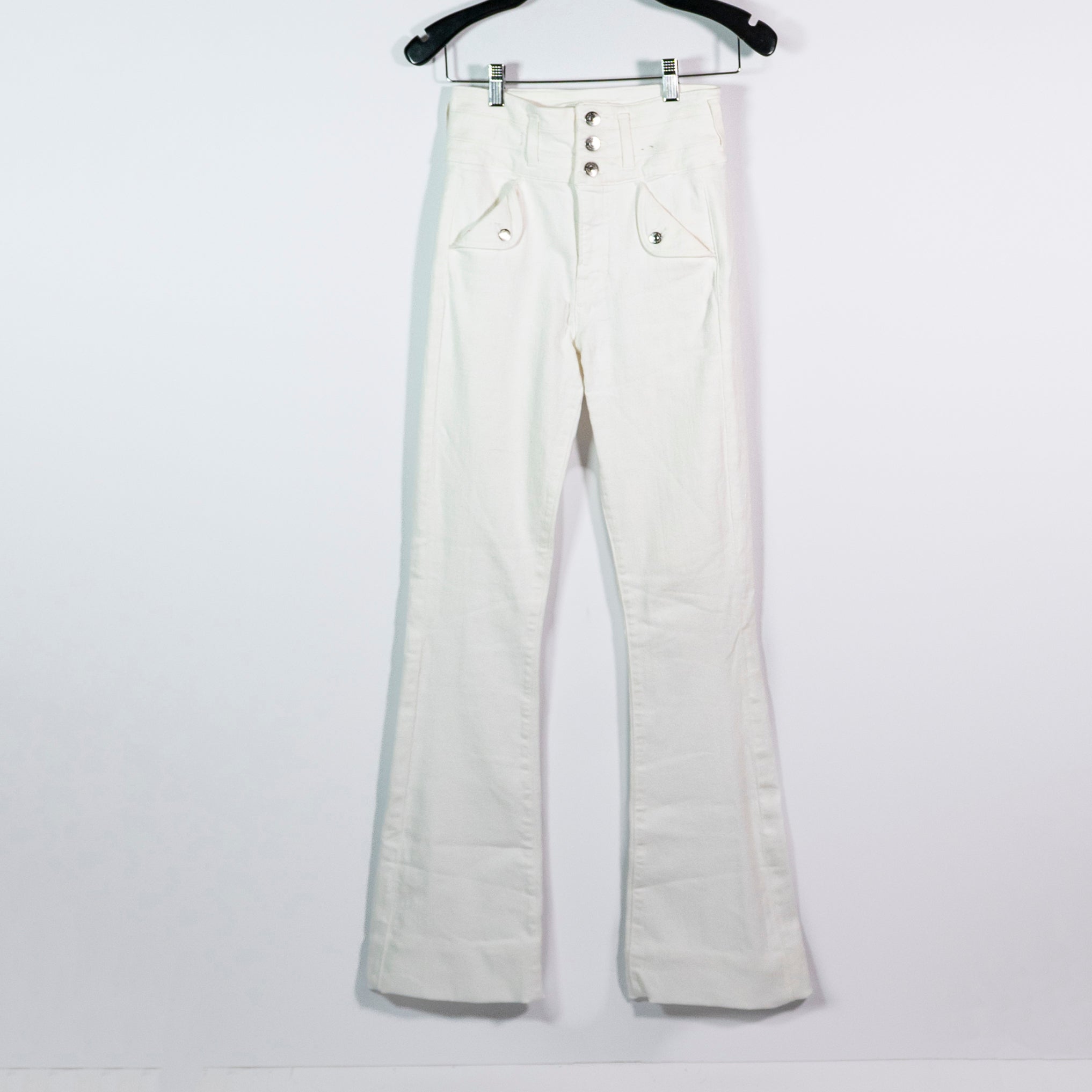 Veronica Beard Giselle Flare Cotton Stretch Extra High Rise Denim Jeans White 25