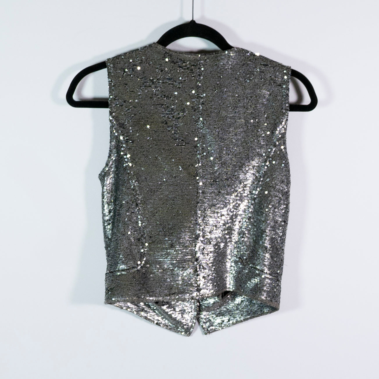 Georgie Sequin Glitter Sparkle Embellished Sleeveless Moto Vest Jacket Small