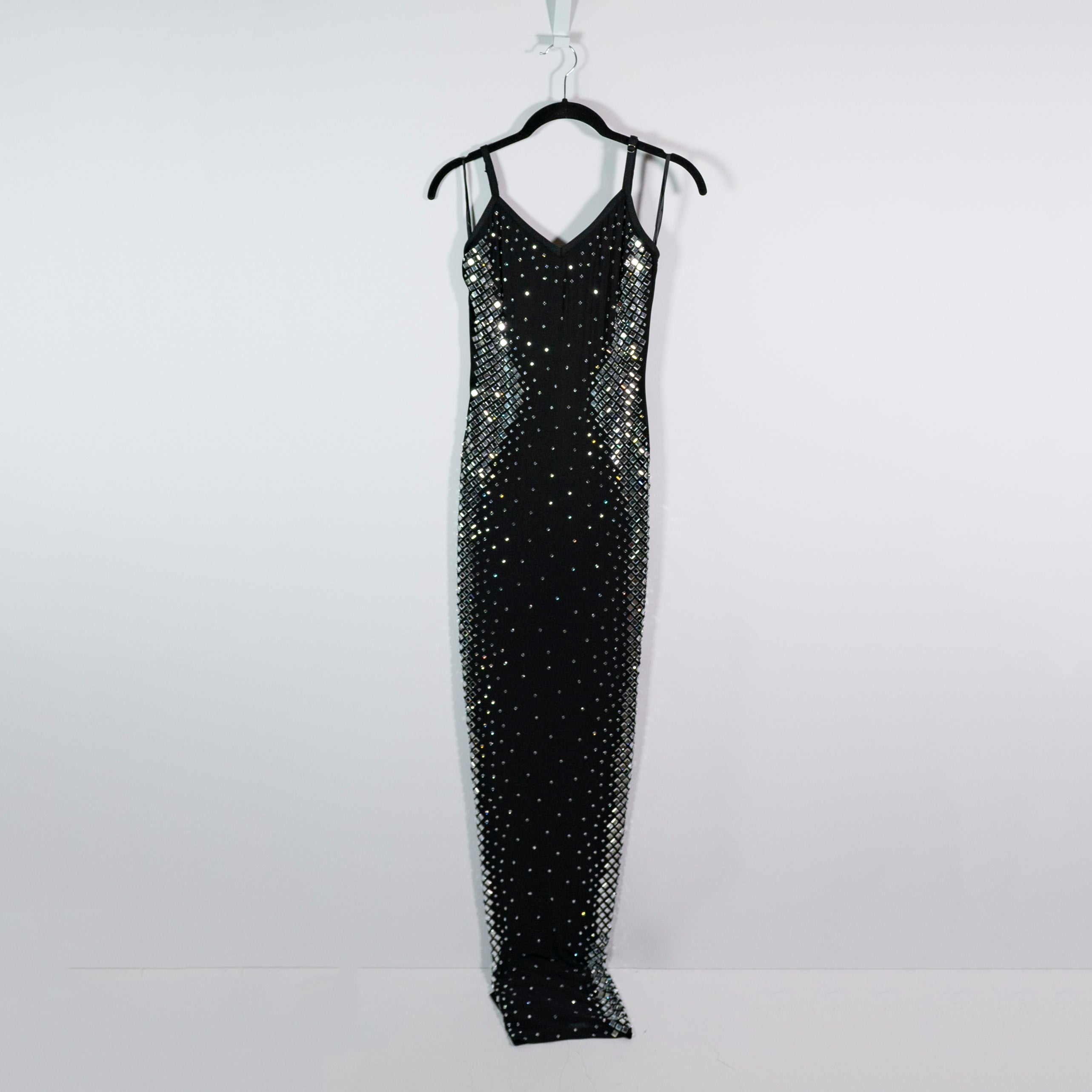 Akira Show Stopper Rhinestone Jewel Diamond Embellished Stretch Knit Midi Dress