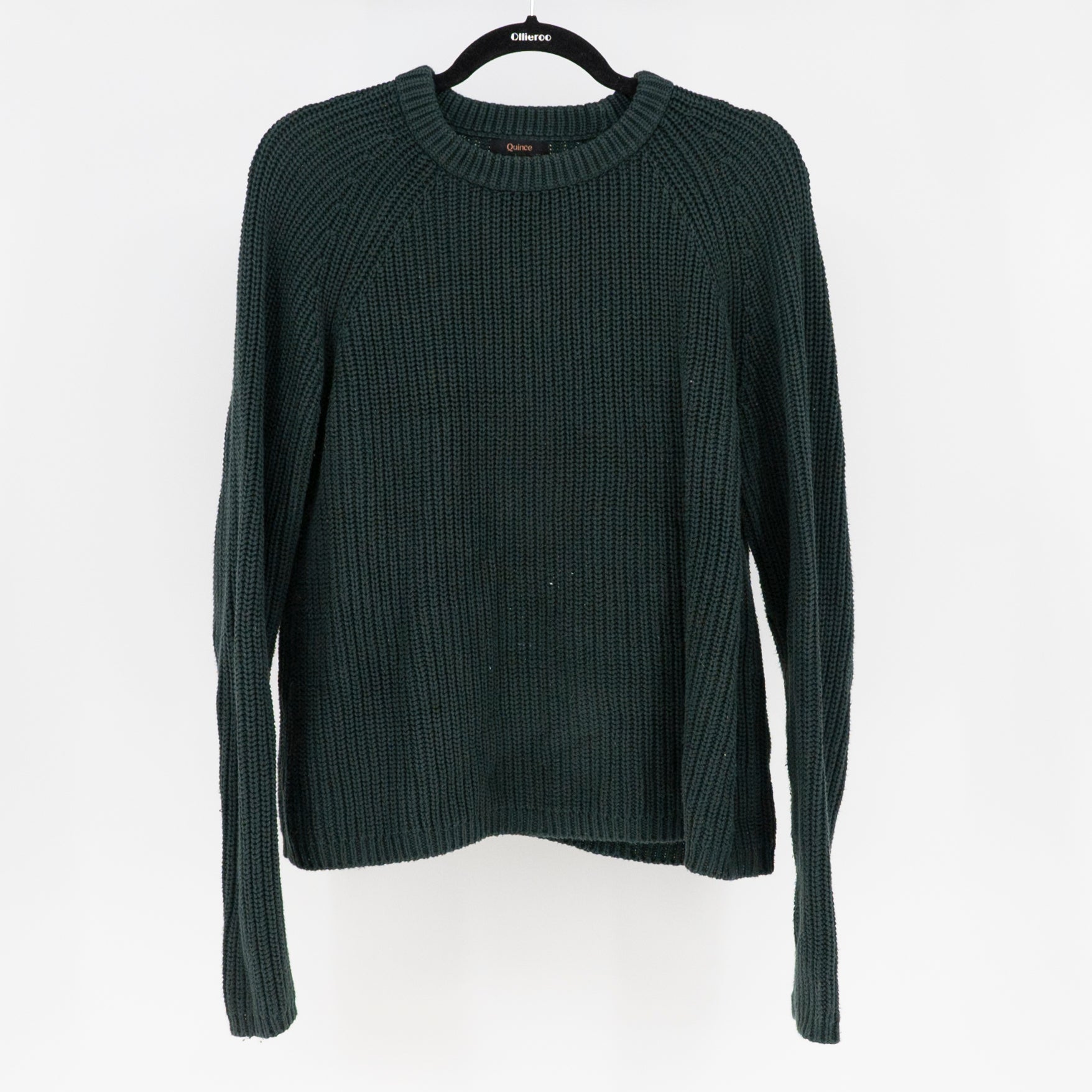 Quince Women's Organic Cotton Fisherman Crew Neck Sweater Dark Spruce Medium