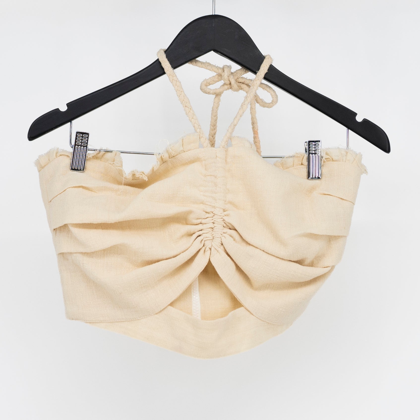 Just Bee Queen Nova Cotton Cut Out Halter Neck Crop Tank Top Ivory Small