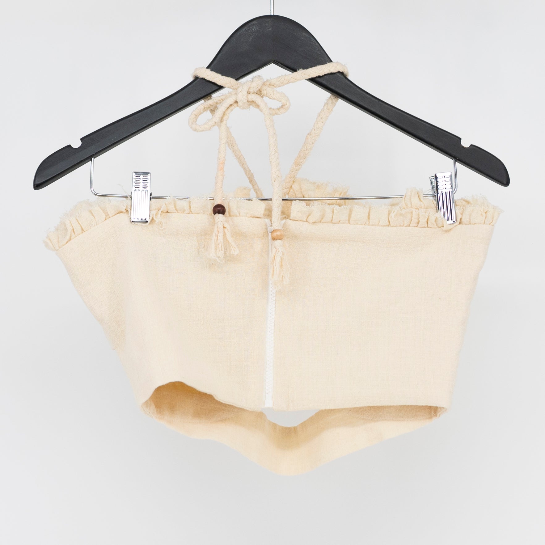 Just Bee Queen Nova Cotton Cut Out Halter Neck Crop Tank Top Ivory Small