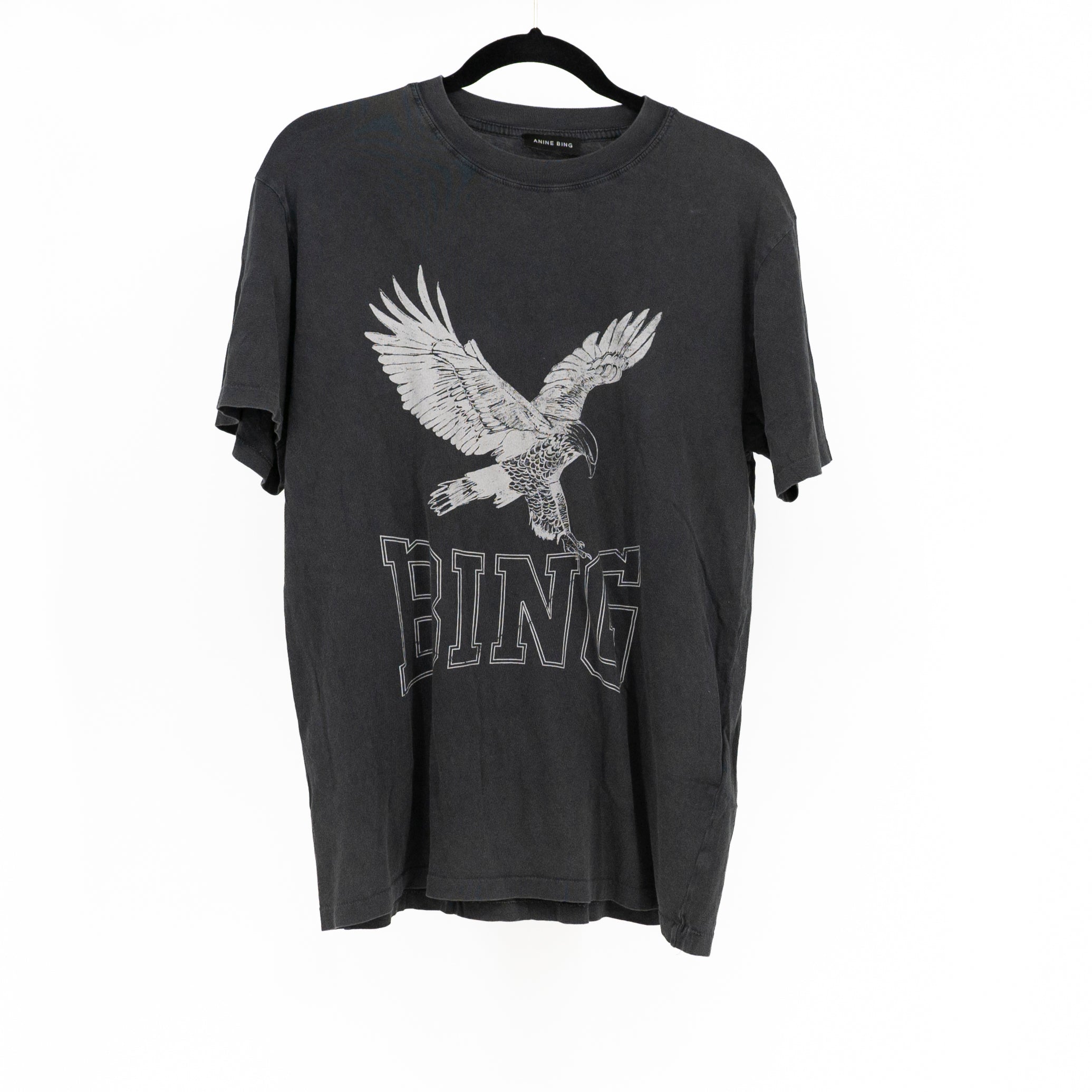 Anine Bing Women's Lili Retro Eagle Graphic Print Crew Neck Tee Shirt Gray Small