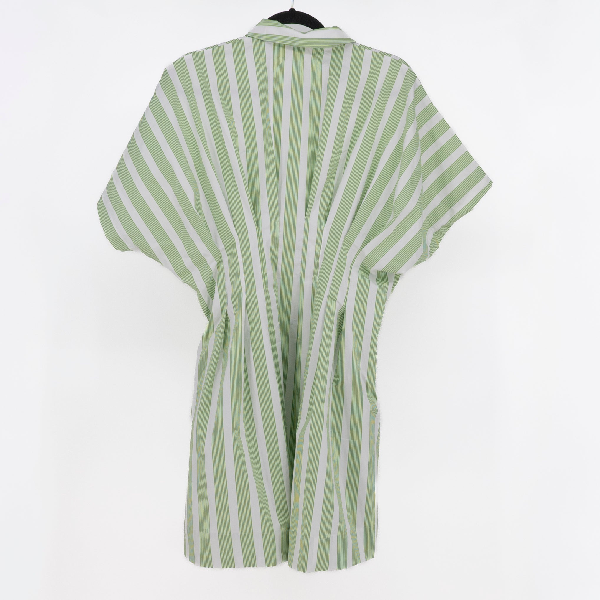 NEW Exquise The Tobie Cotton Poplin Button Front Mini Shirt Dress Green Stripe L