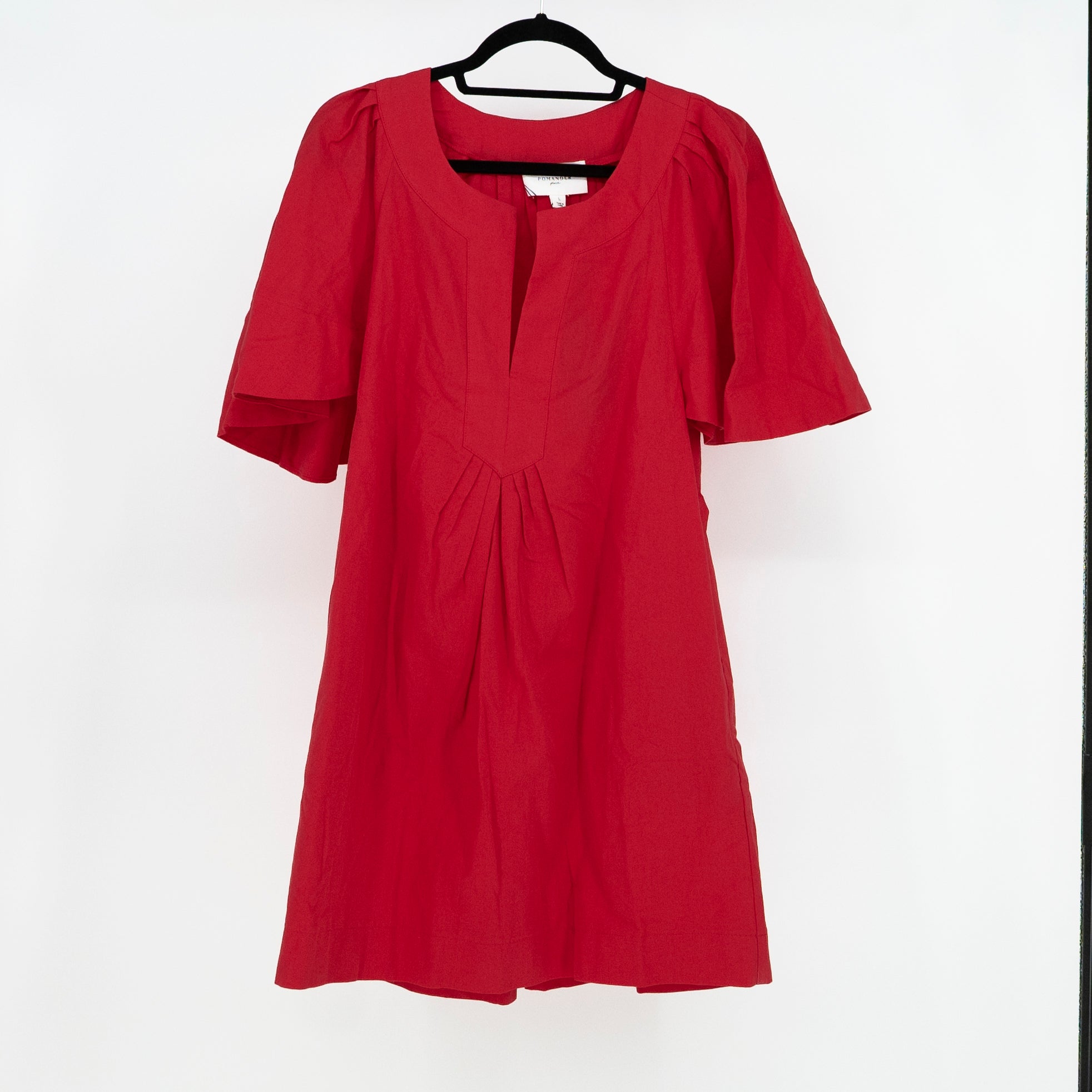 NEW Pomander Place Finley Cotton Flutter Short Sleeve V Neck Dress Red Large