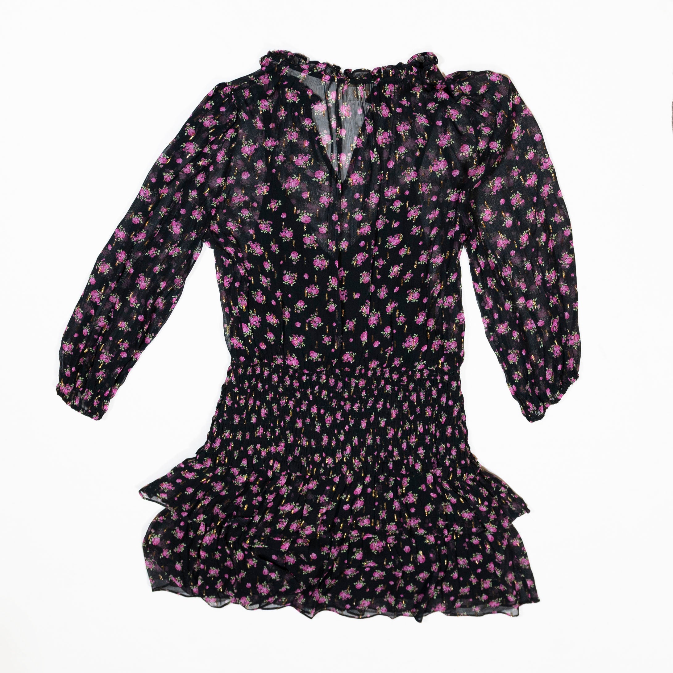 Shoshanna Vivien Floral Flower Print Pattern Chiffon Smocked Mini Pullover Dress