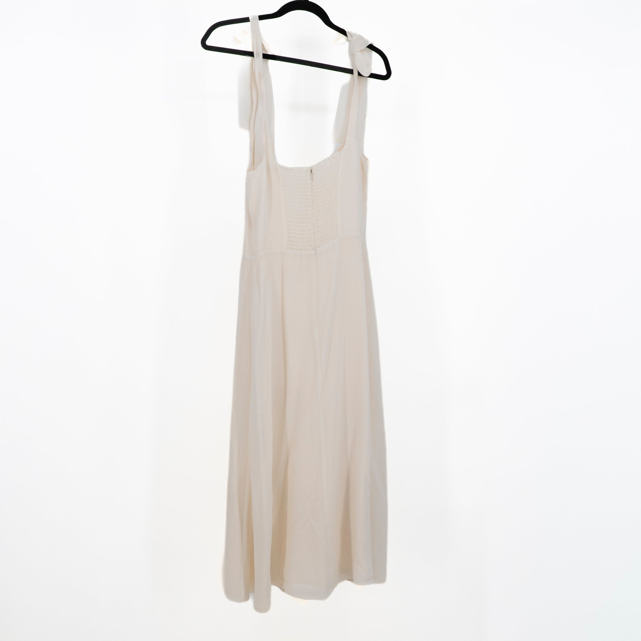Reformation Twilight Tie Shoulder Square Neck Smocked Chiffon Midi Dress Ivory 8