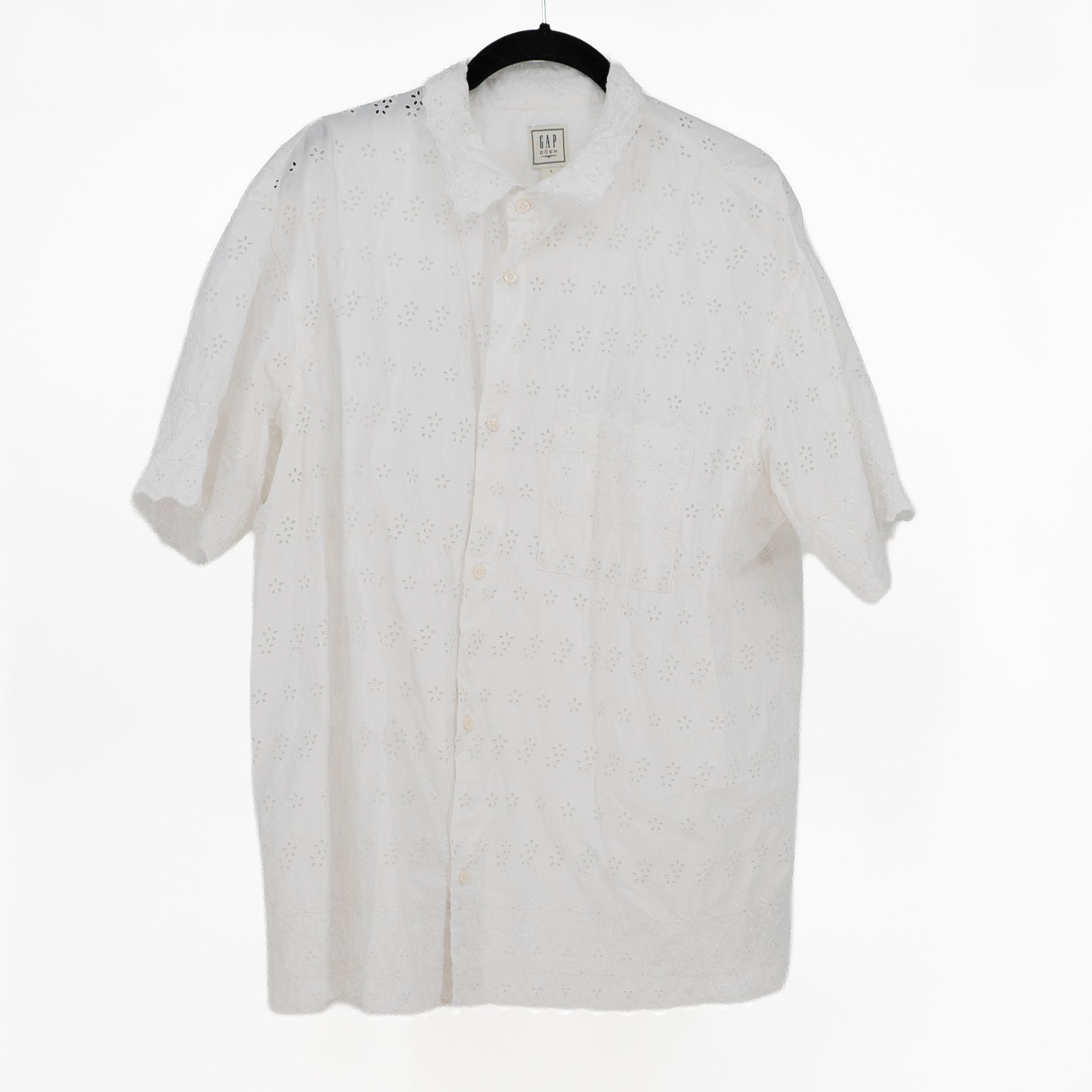 Gap x Doen Cotton Eyelet Lace Collared Button Down Blouse Shirt White Large