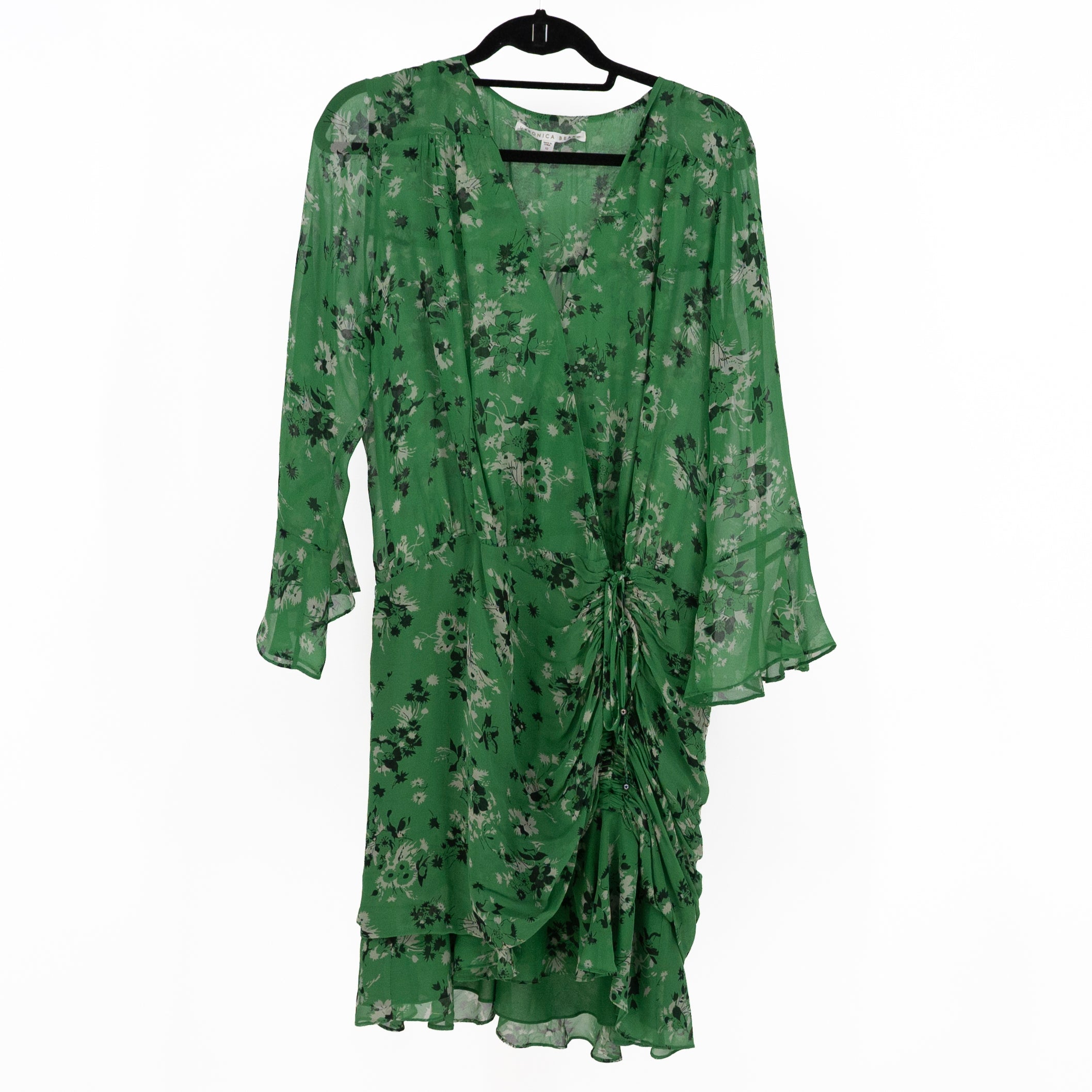 Veronica Beard Sean Silk Chiffon Ruched Green Floral Flower Print Mini Dress 10