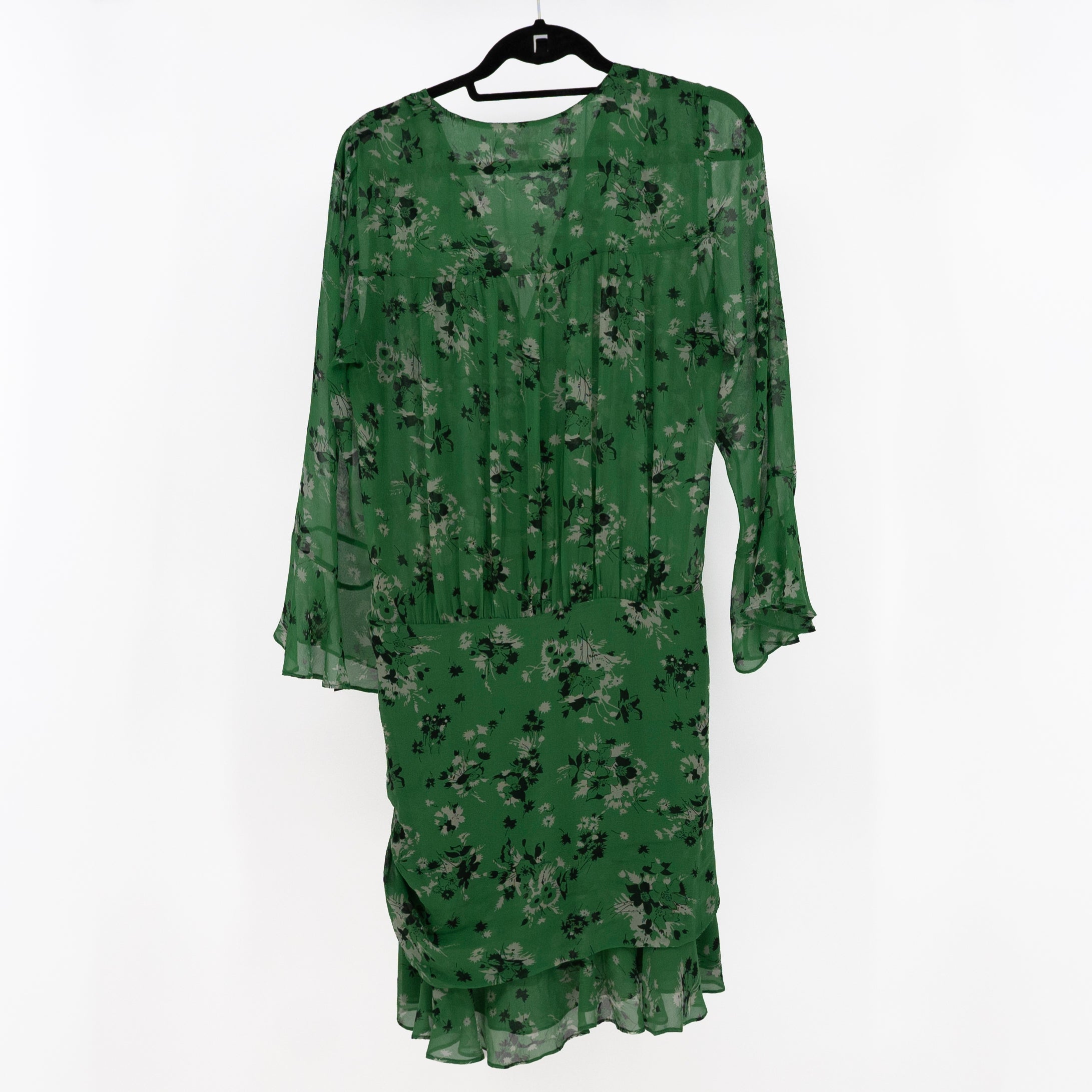 Veronica Beard Sean Silk Chiffon Ruched Green Floral Flower Print Mini Dress 10