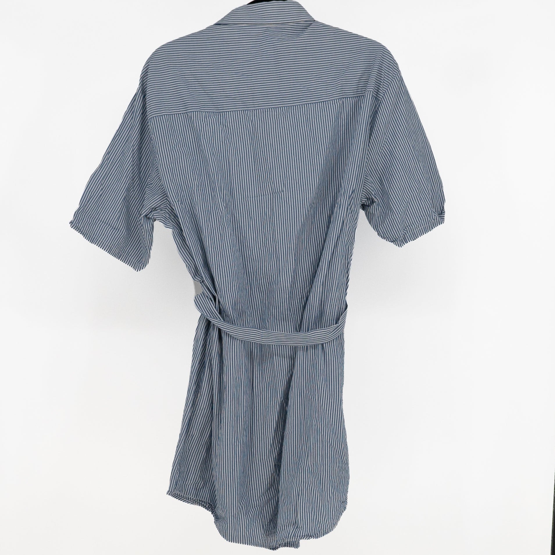 Emerson Fry Button Down Cotton Linen T-Shirt Mini Dress Cape Blue Stripe XL