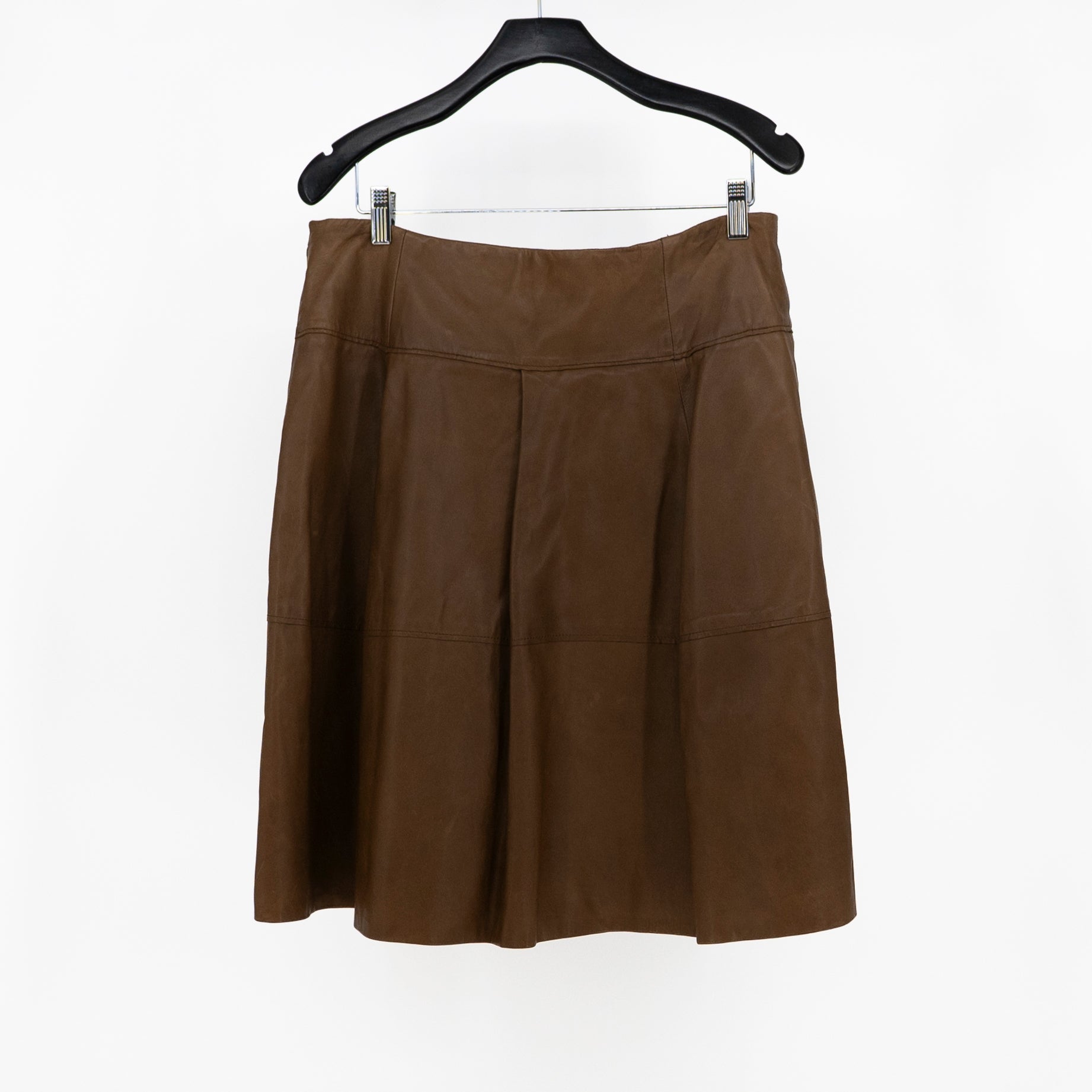 Brunello Cucinelli Genuine Leather A Line Pull On Mini Skirt Brown Tan 12