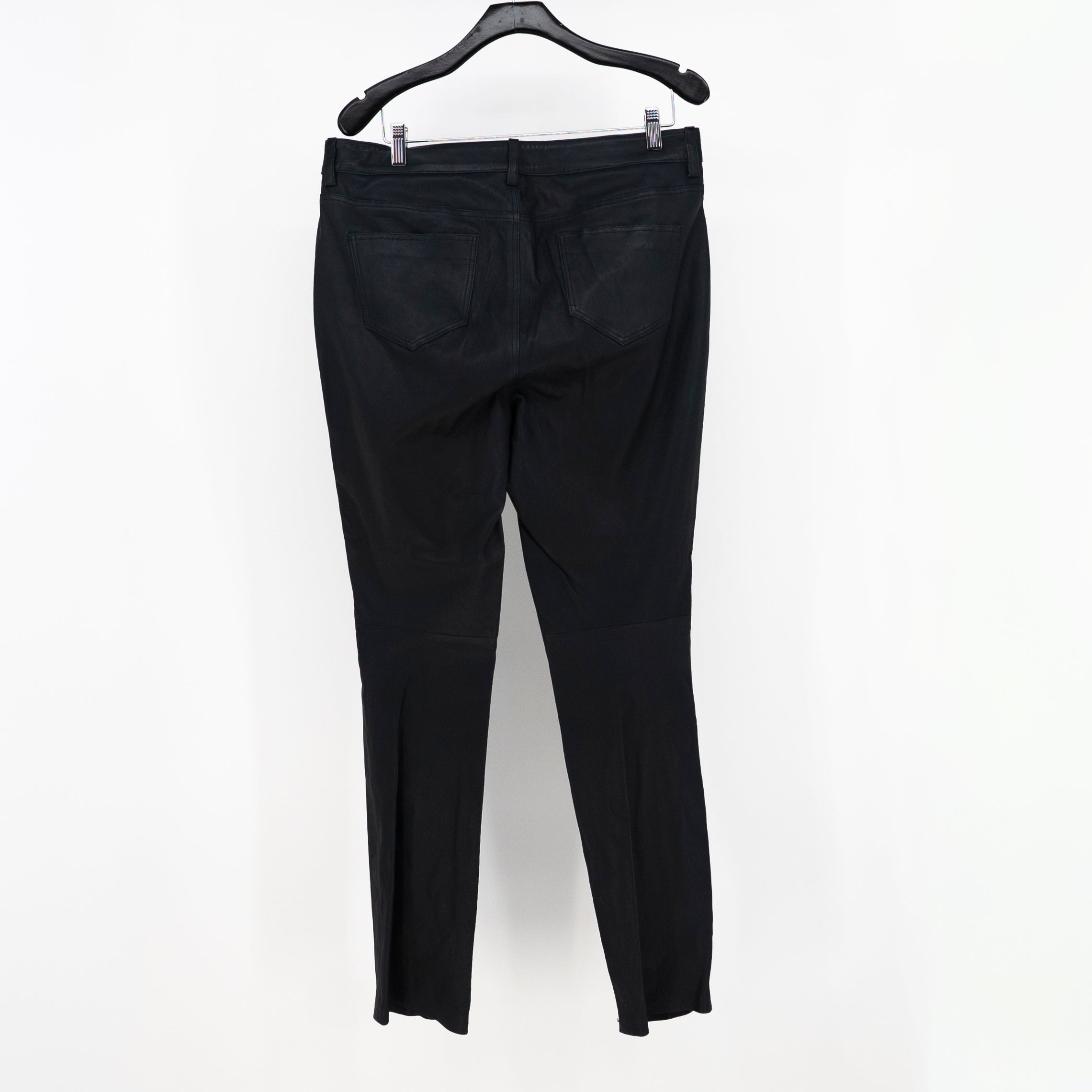 L.K. Bennett Black Ribbon Collection Genuine Leather Skinny Pants Navy Blue 10