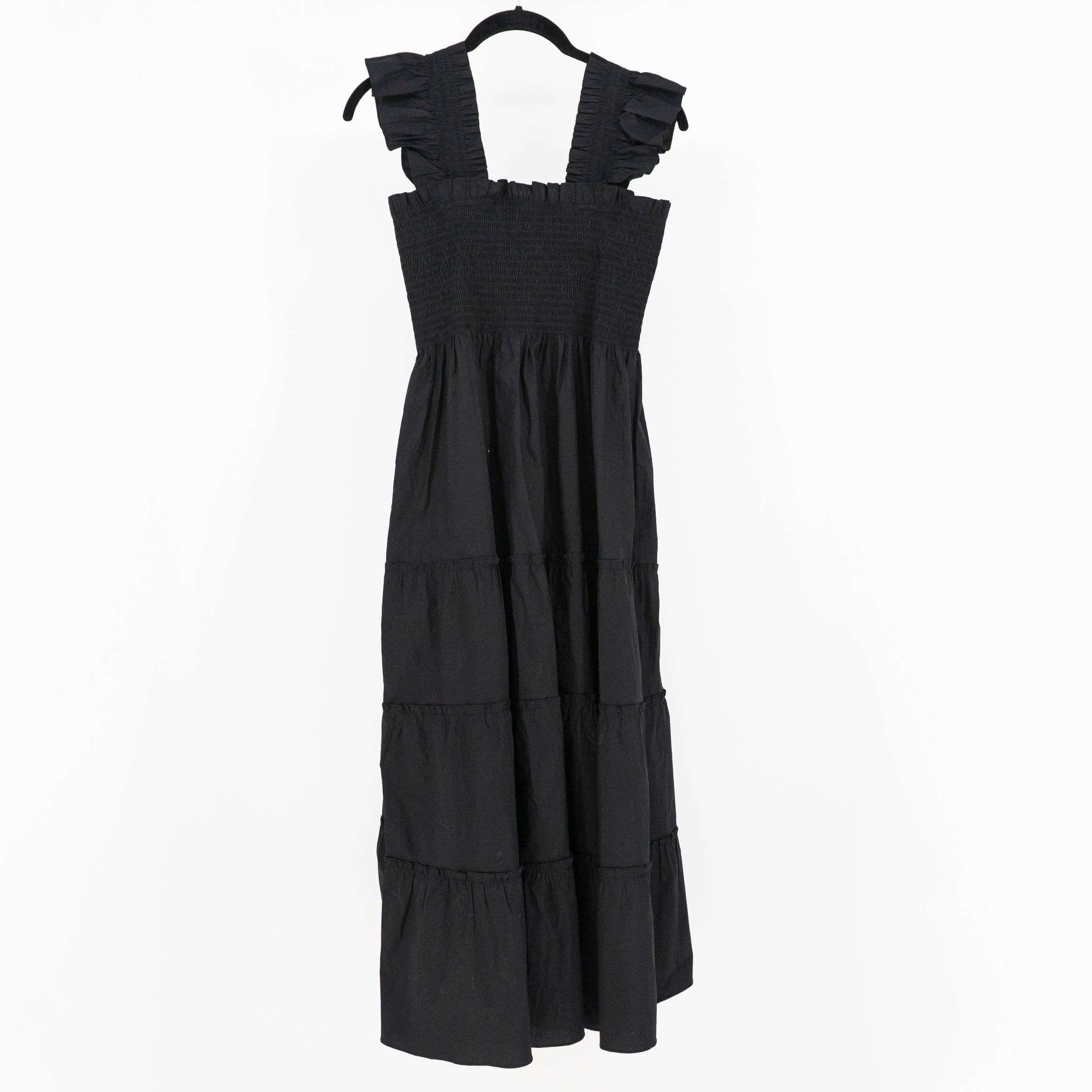 Hill House Home The Ellie Nap Dress Cotton Poplin Smocked Midi Black Medium