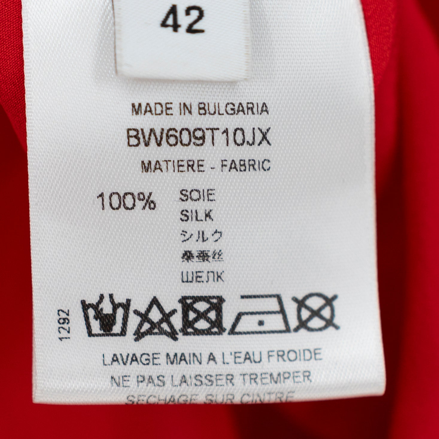 Givenchy Silk Chiffon Collarless Neck Tie Button Front Long Sleeve Blouse Red