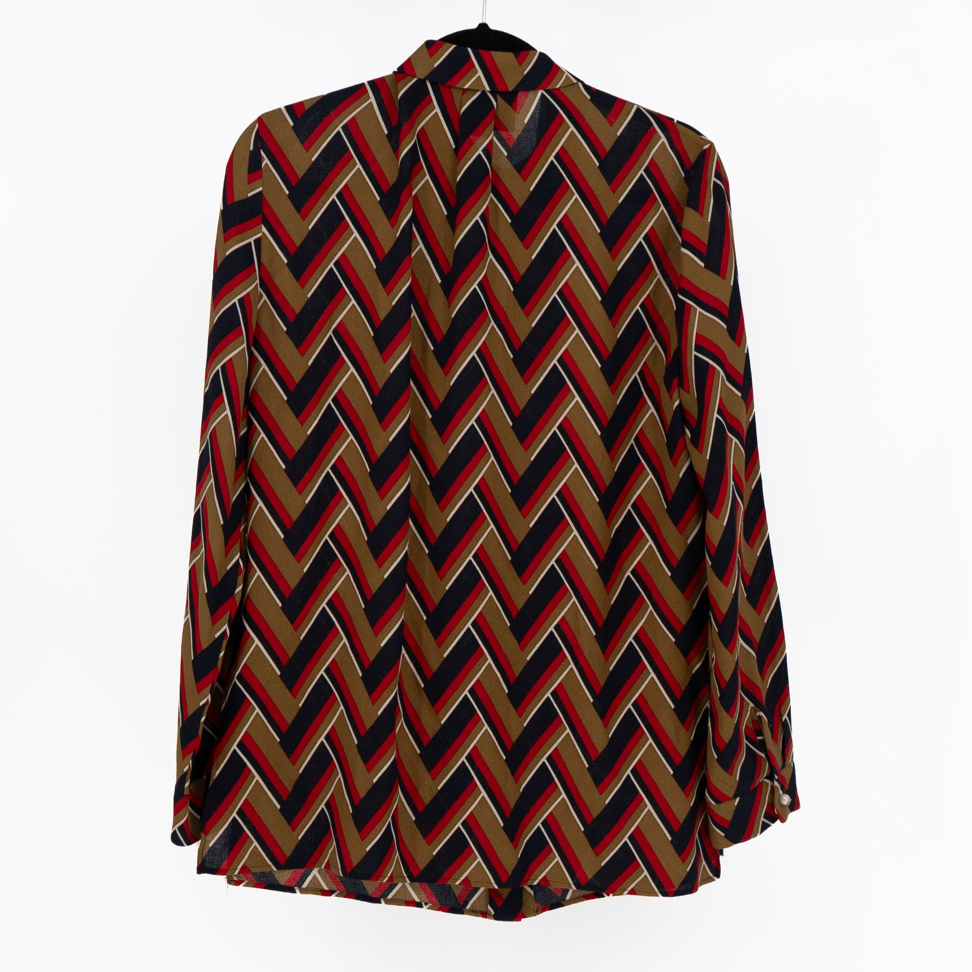 Gucci Women's Made In Italy Wool Silk Geometric Print Button Up Blouse Shirt L