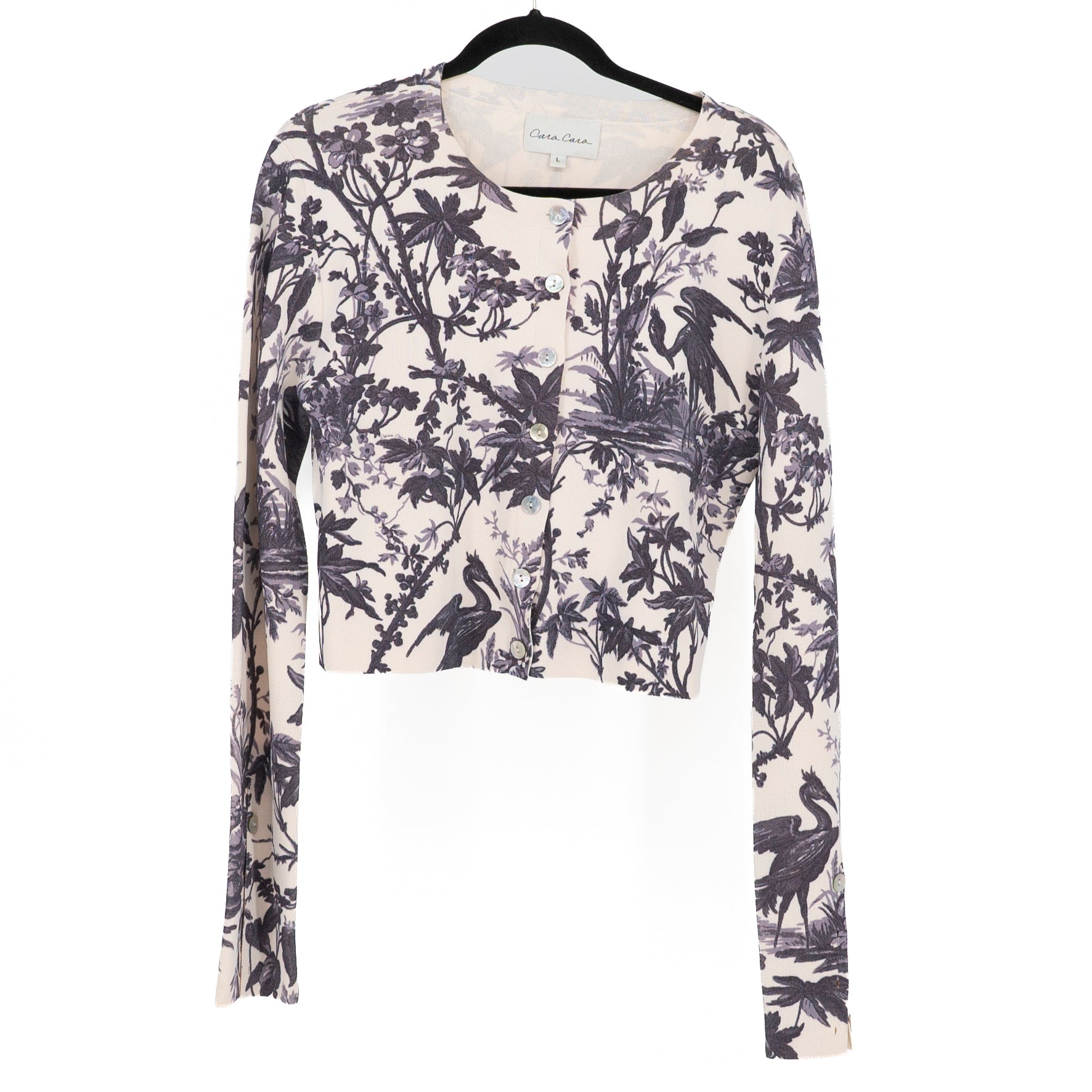 Cara Cara Amber Mid Weight Knit Button Front Cardigan Sweater Heron Evening L