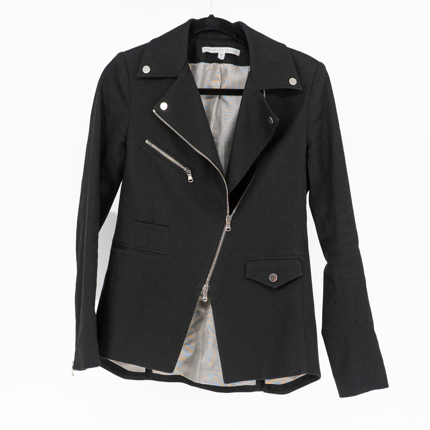 Veronica Beard Hadley Asymmetrical Multi Zip Blazer Jacket Solid Black 4