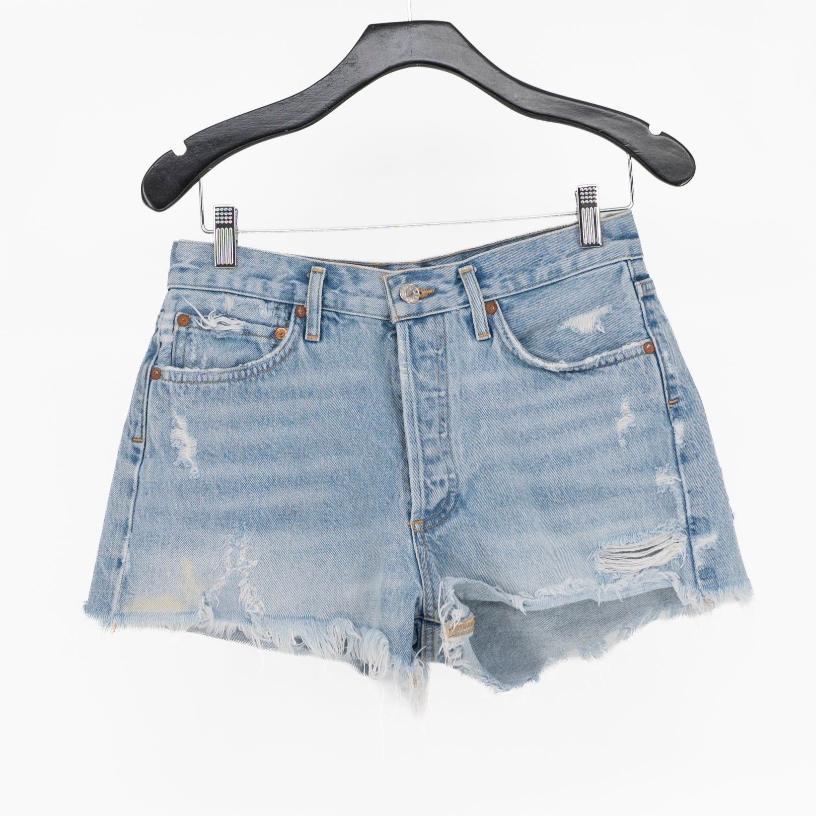 Agolde Women's Parker Cotton High Rise Distressed Denim Jean Mini Shorts Blue 26