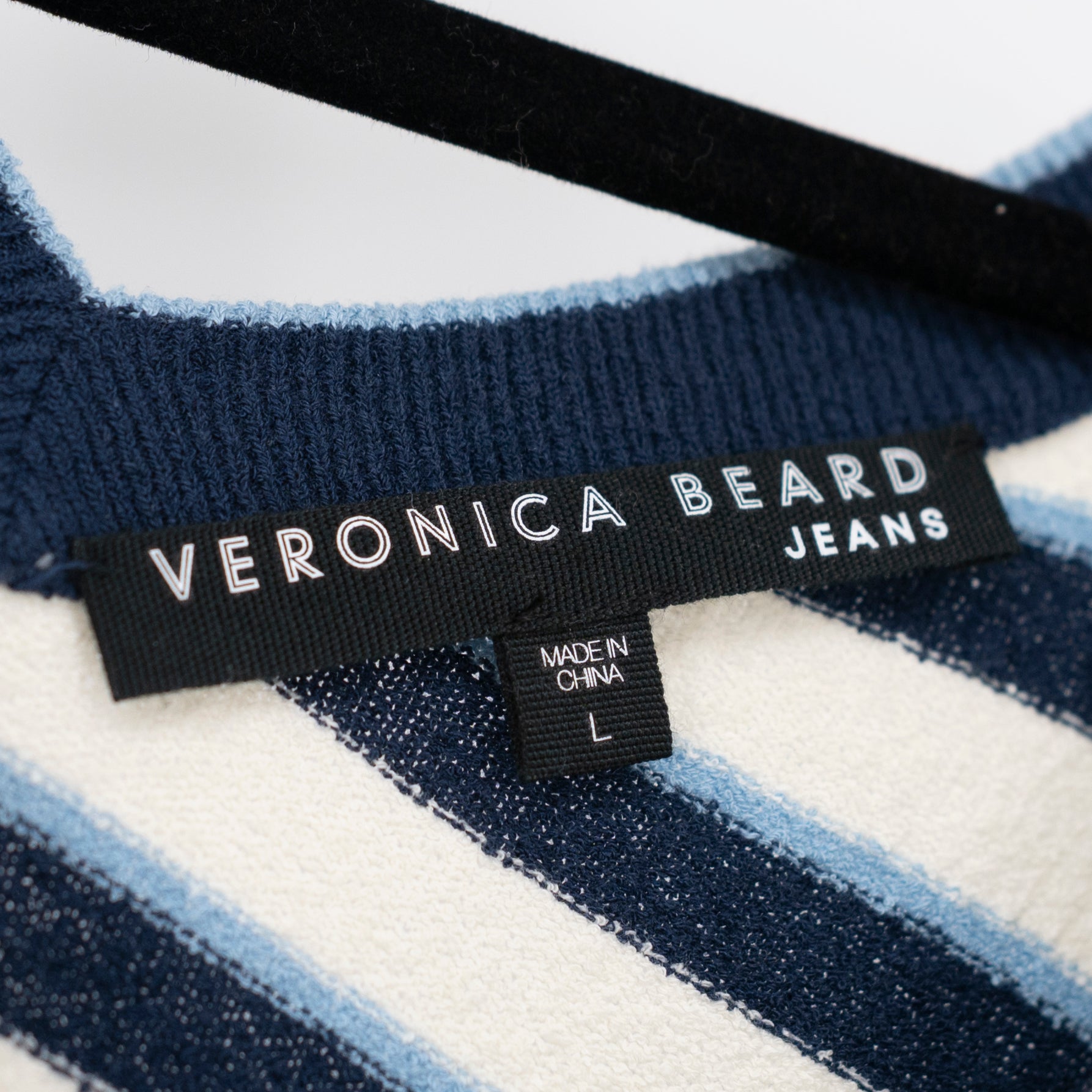 Veronica Beard Cotton Blend Split Neck Off The Shoulder V Neck Sweater Stripe