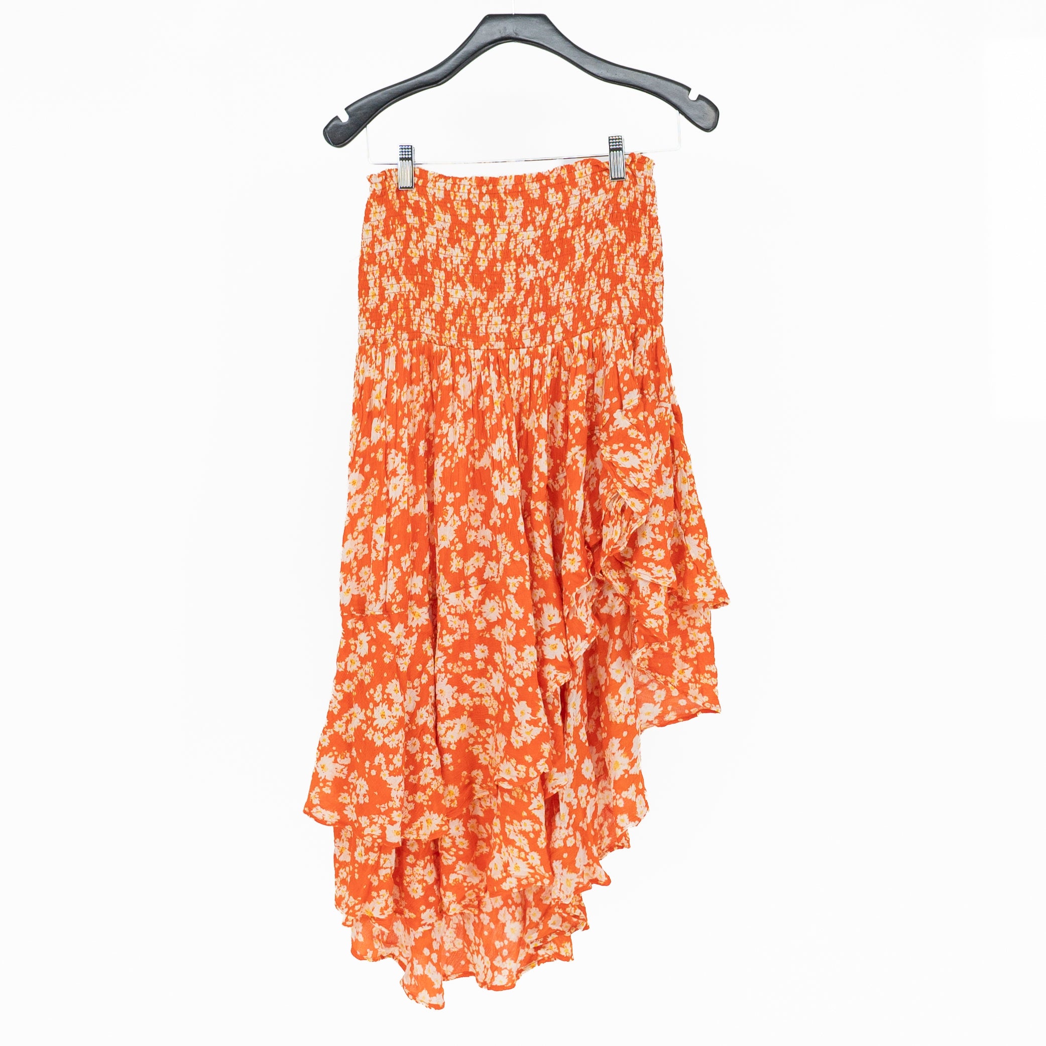 Free People Coast To Coast Convertible Smocked Tunic Dress Skirt Orange Printed