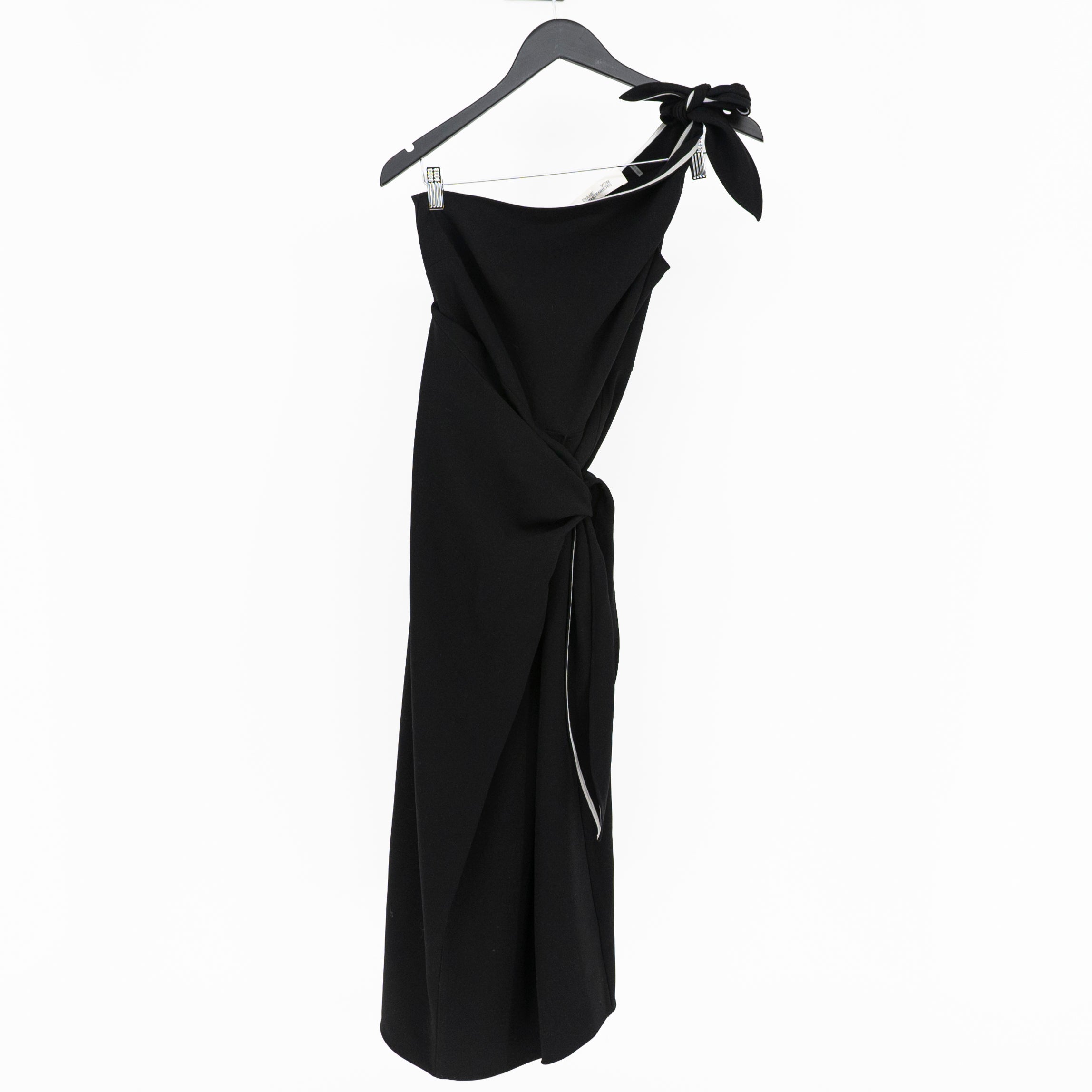 Diane Von Furstenberg One Shoulder Faux Wrap Midi Dress Black White 8