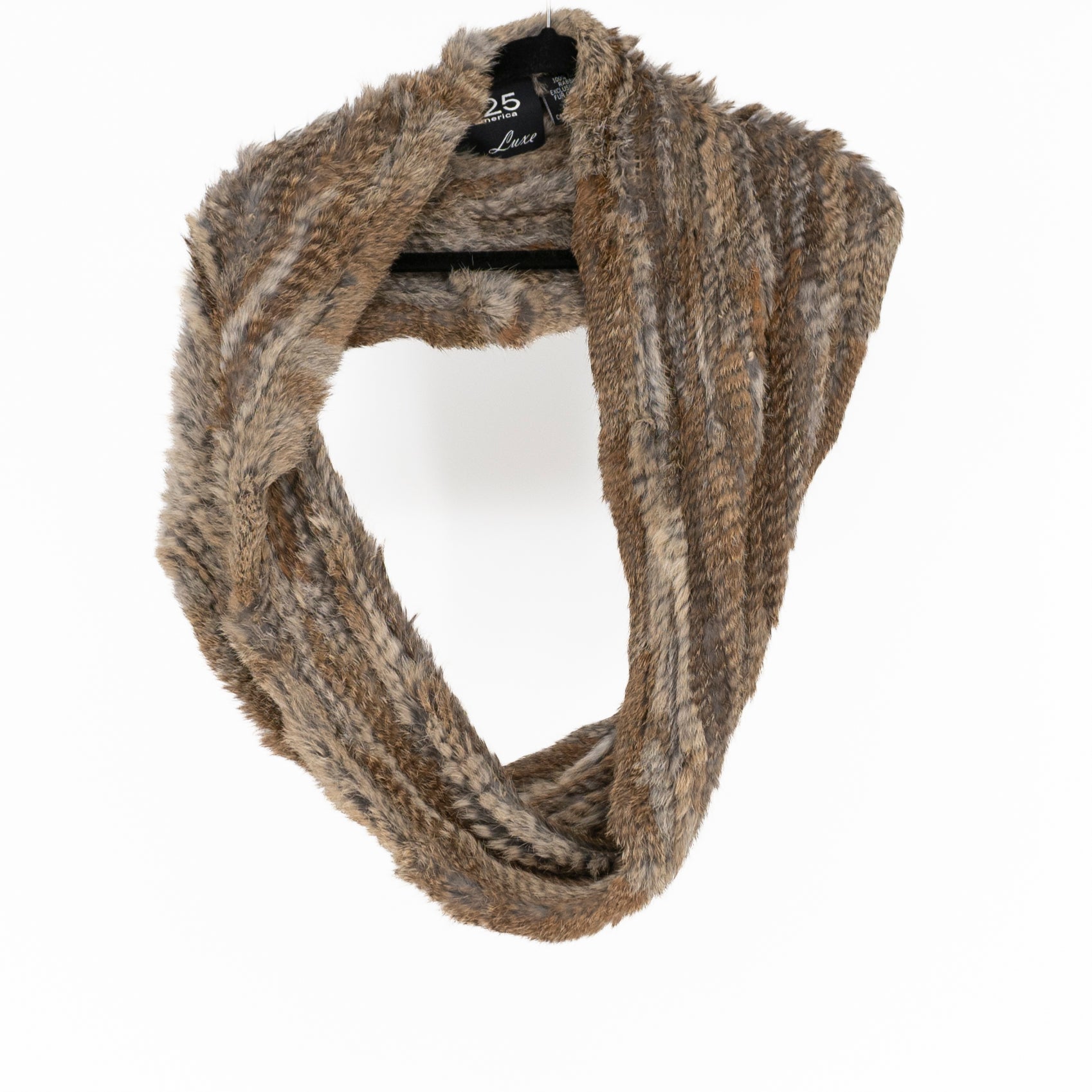 525 America Luxe Natural Rabbit Fur Infinity Scrap Wrap Shawl Brown Tan