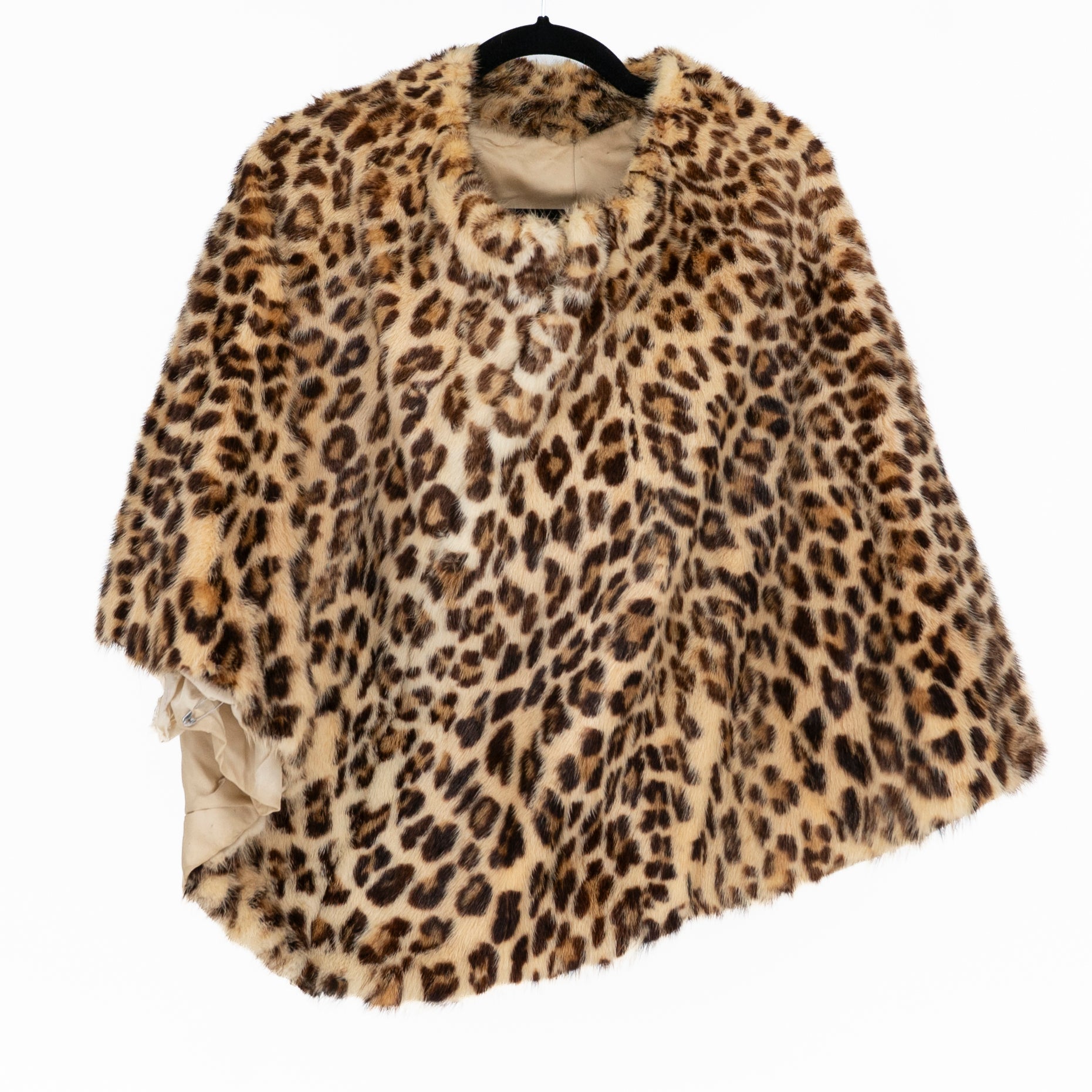 Vintage Genuine Fur Cheetah Leopard Animal Print Pattern Full Zip Shawl Wrap